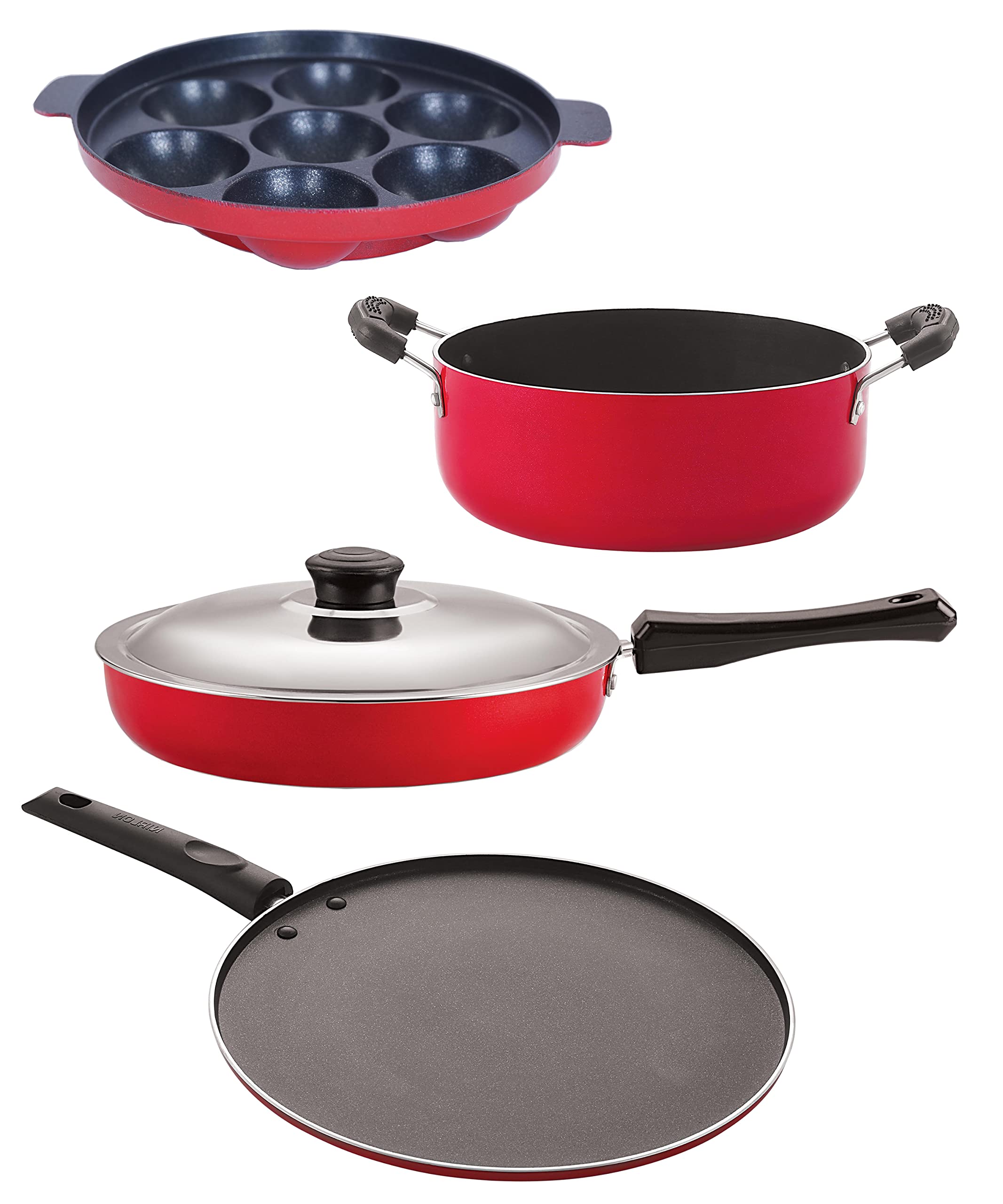 Nirlon Dishwasher Safe Non Stick Cookware Pots And Pans Set Of 4 Pieces (Fp12_St11_Ap7_Cs24)