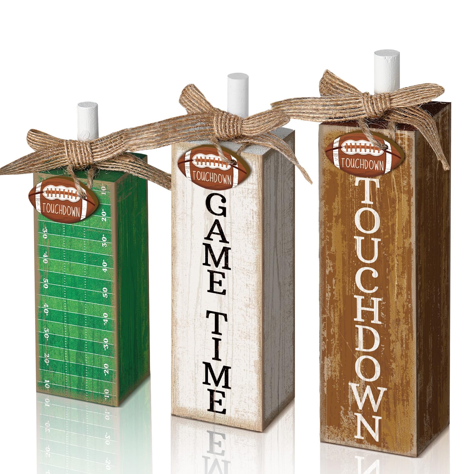 Yousoontic 3 Pcs Football Table Decorations Football Tiered Tray Decor Sport Game Centerpiece Touchdown Block Sign Gift for Fans