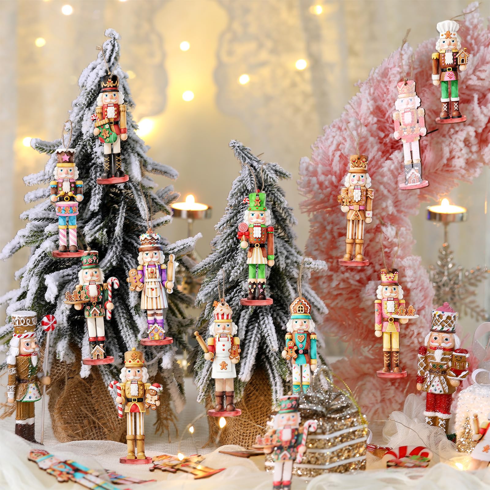 Quzzil 36 Pcs Christmas Nutcracker Ornaments for Tree Mini Wooden Xmas Soldier Hanging Nutcrackers Figures Tree Decoration with