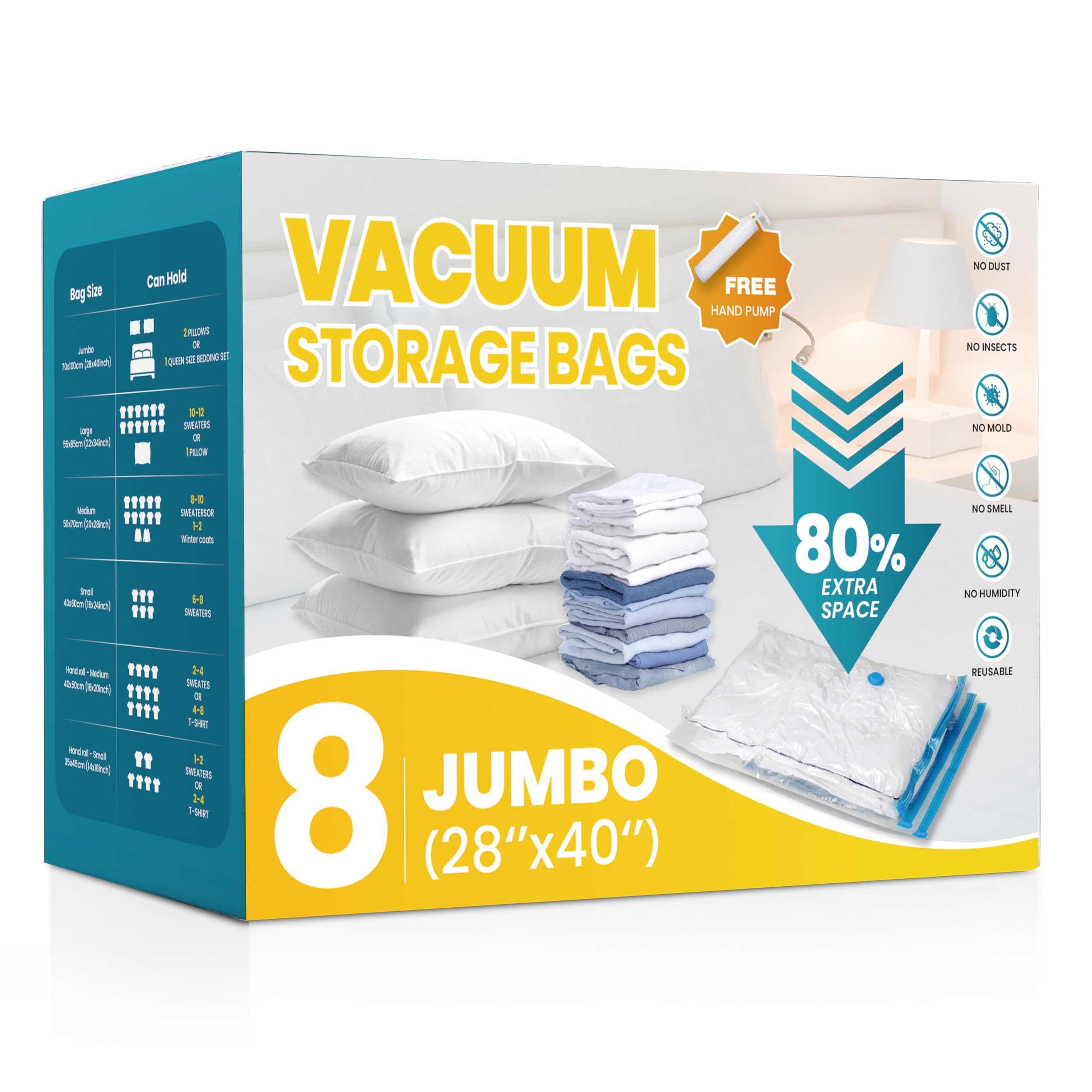 Yssoa Vacuum Storage Bags, 8Pack-Jumbo Space Saver Vacuum Storage Bags, Vacuum Seal Bags For Clothing, Clothes, Comforters And B