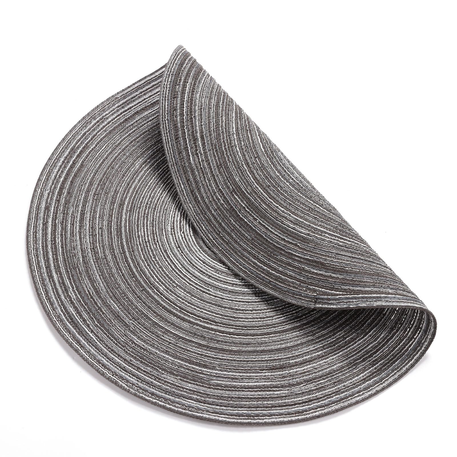 Shacos Round Braided Placemats Set Of 6 Round Table Mats 15 Inch Cotton Washable For Holiday Party (Black Grey, 6)