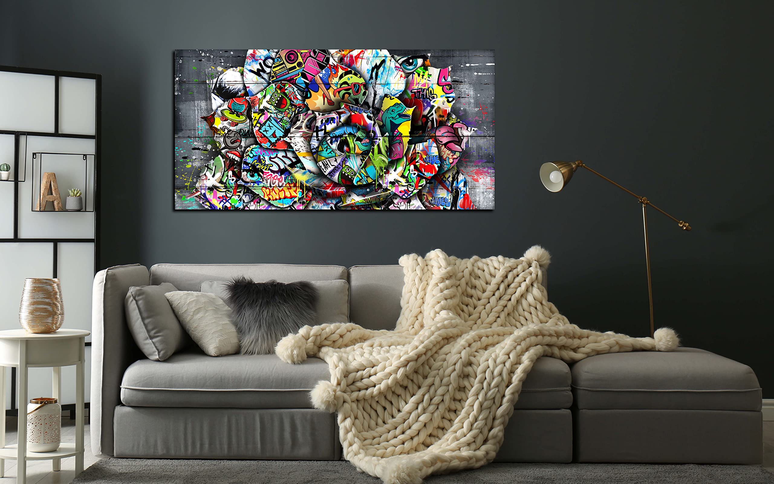 Sixttart Flower Pictures Wall-Decor - Banksy Street Wall Art - Large Abstract Canvas Wall Art Ready To Hang Size 60'' X 30''