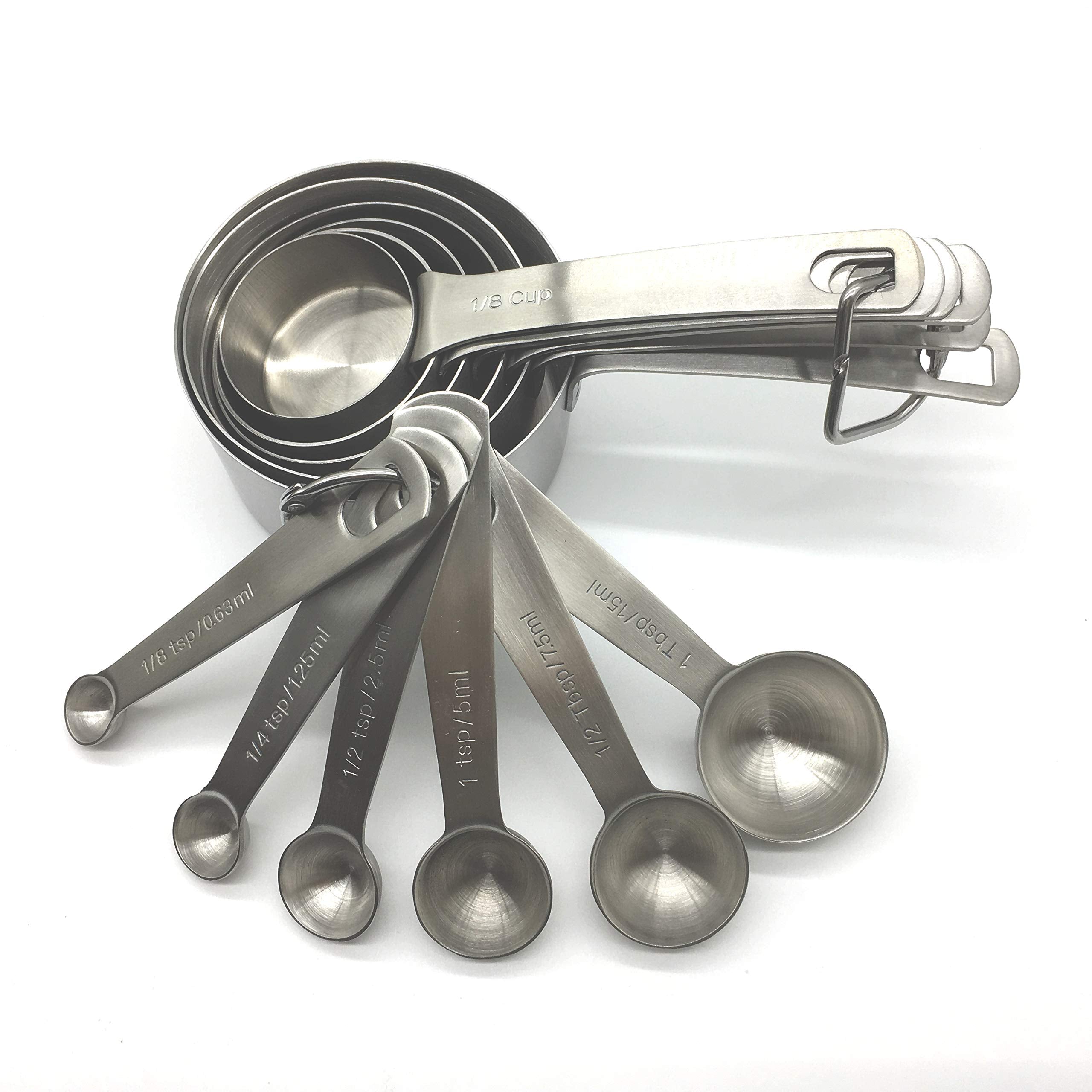 Laxinis World Stainless Steel Measuring Cups and Spoons Set - 12 pcs, Heavy Duty, Silver