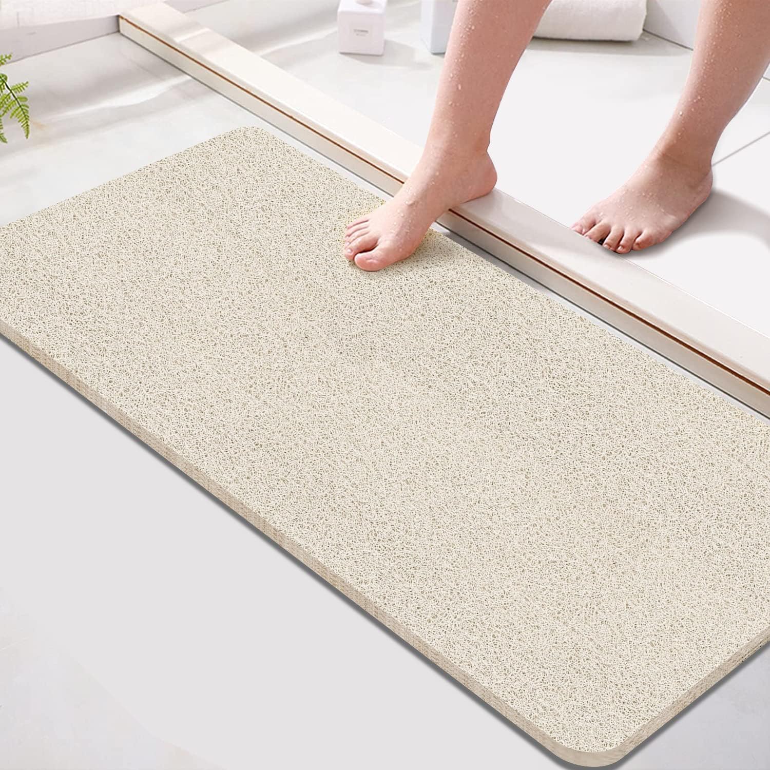 Extra Long Non-Slip Bath Mat, 15.7  36 Inch, Pvc Loofah Bathroom Mats, Loofah Mats For Shower And Bathroom, Quick Drying, Beige