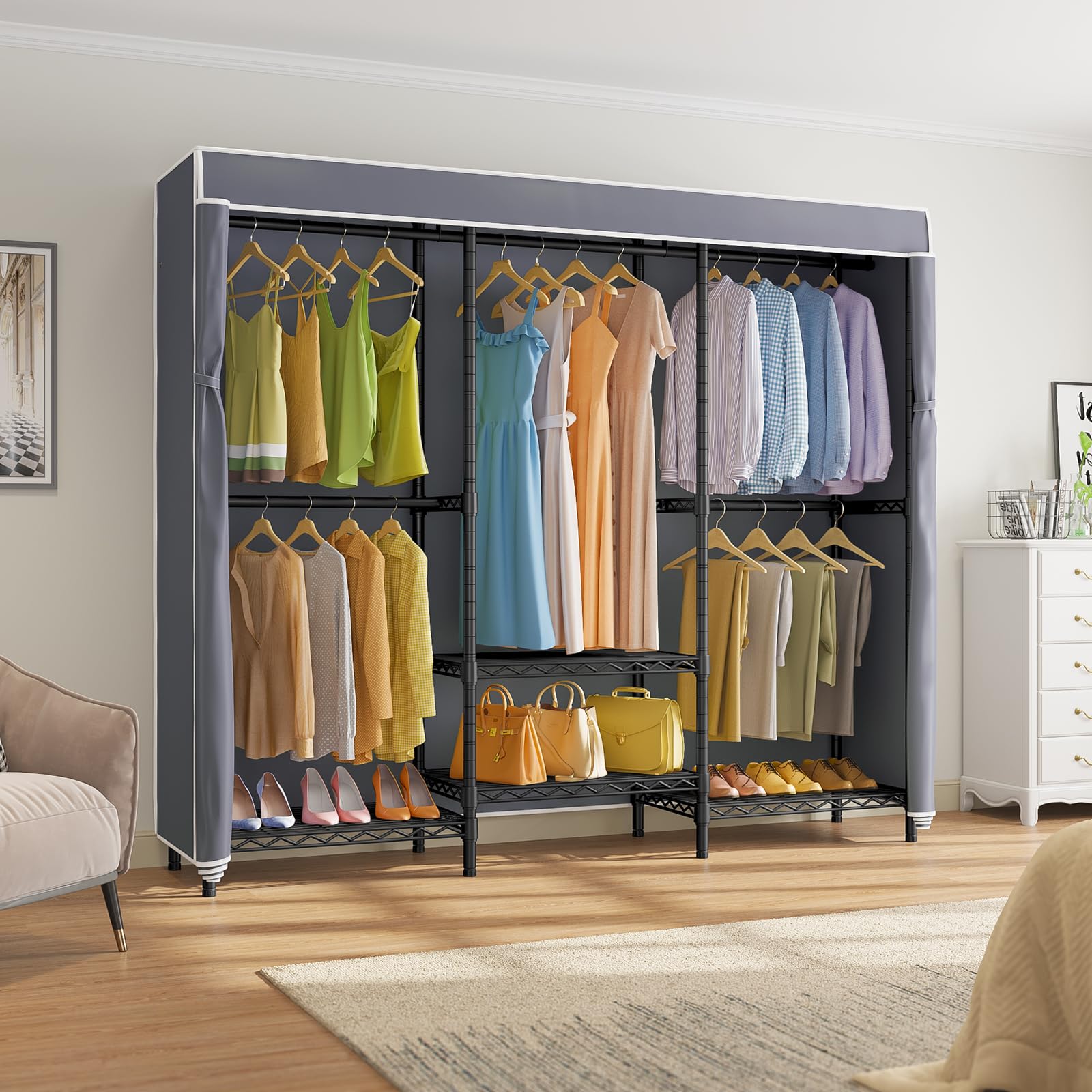 Vipek V5C Se Covered Garment Rack Heavy Duty Clothes Rack With Cover And Adjustable Shelves, Freestanding Portable Closet Rack C