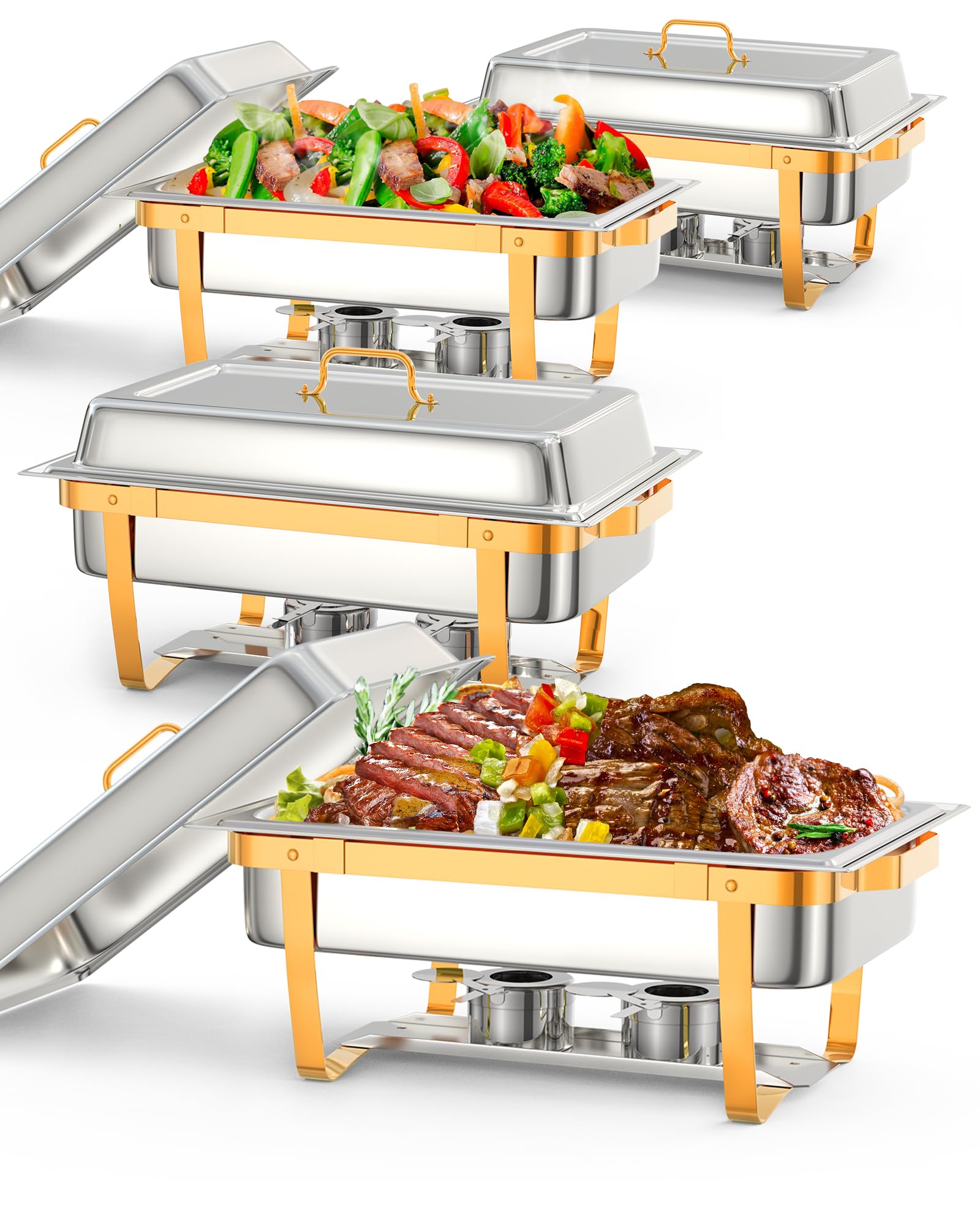 GarveeHome Chafing Dish for Buffet Set, 4 Packs 8 QT Chafers and Buffet Warmers Sets with Folding Frame for Weddings Parties Ban