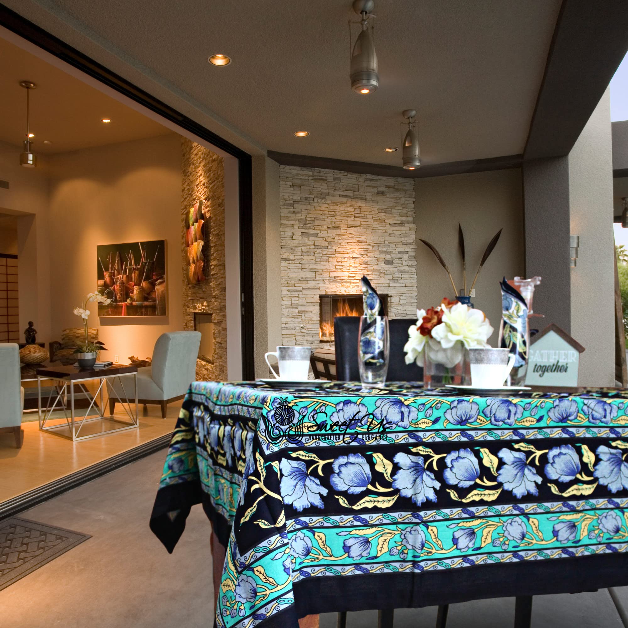 Sweet Us Affluent French Floral Cotton Tablecloth For Square Tables And One Gray Napkin, Floral Kitchen Dining Table Cloth, Tabl