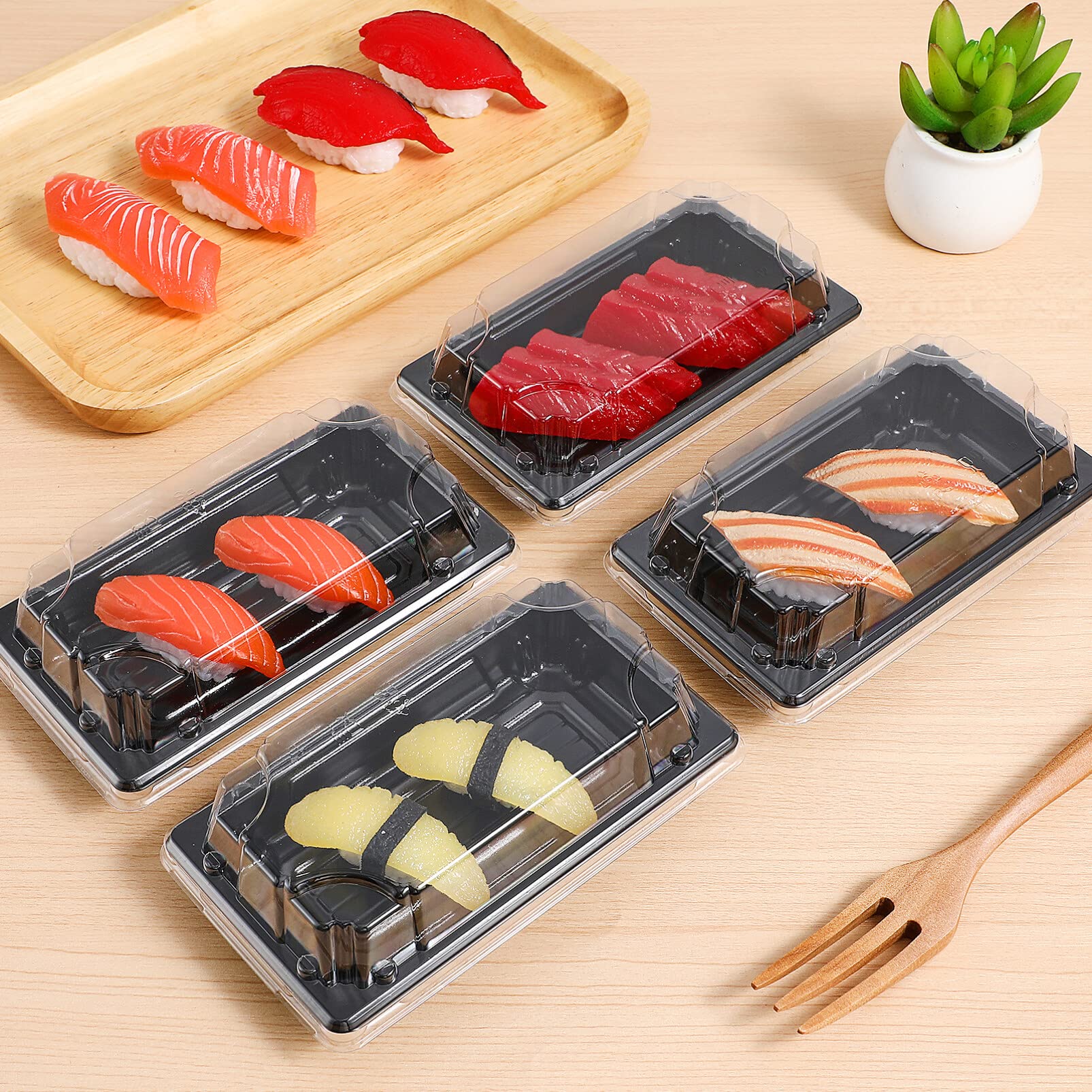 Sushi Containers With Lid: 100 Pcs Black Disposable Sushi Containers Sushi Boxes With Clear Lid Fruit Cake Dessert Container