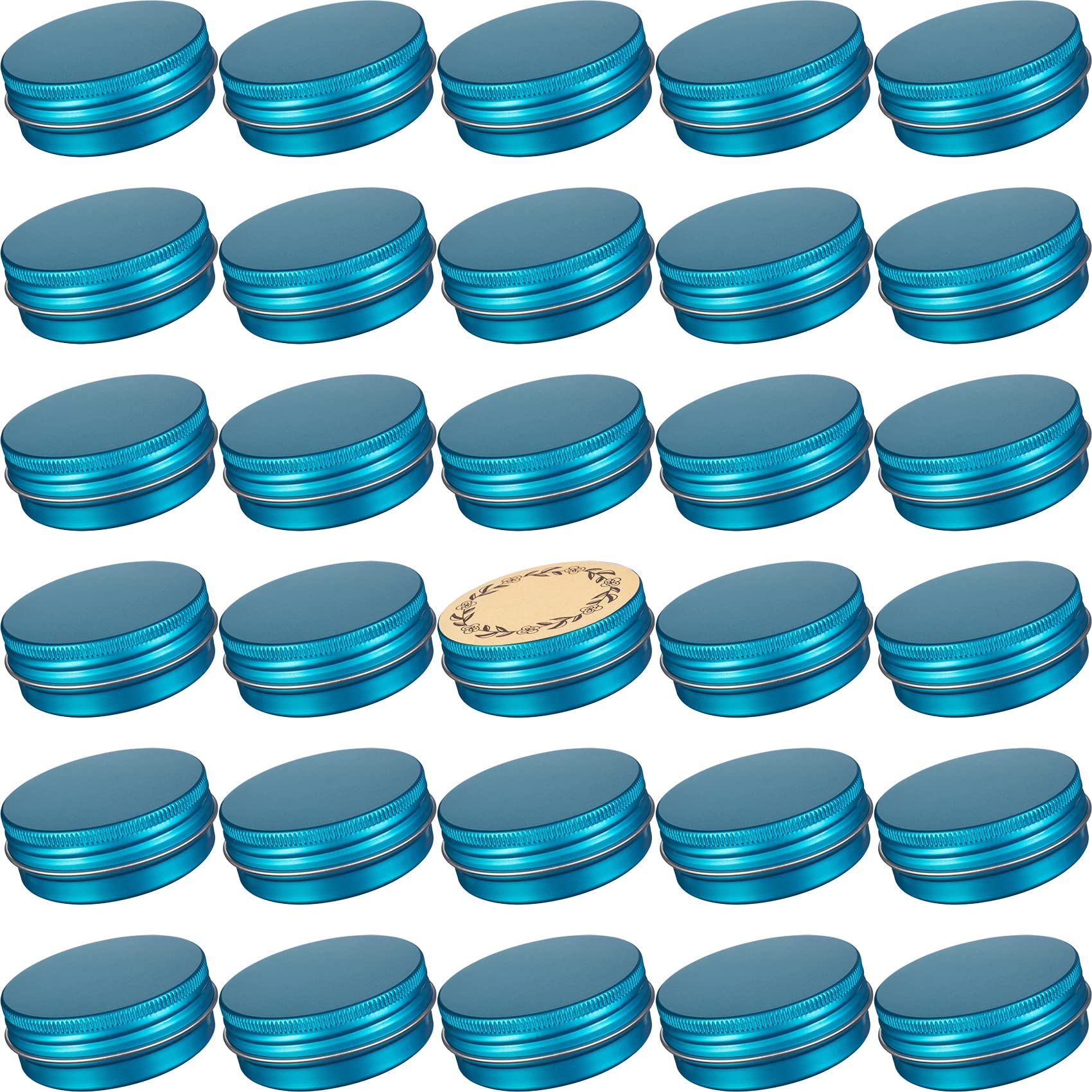 1 Oz / 30Ml Screw Top Aluminum Tin Jar With Screw Lid And Blank Labels (Lake Blue - Pack Of 32)