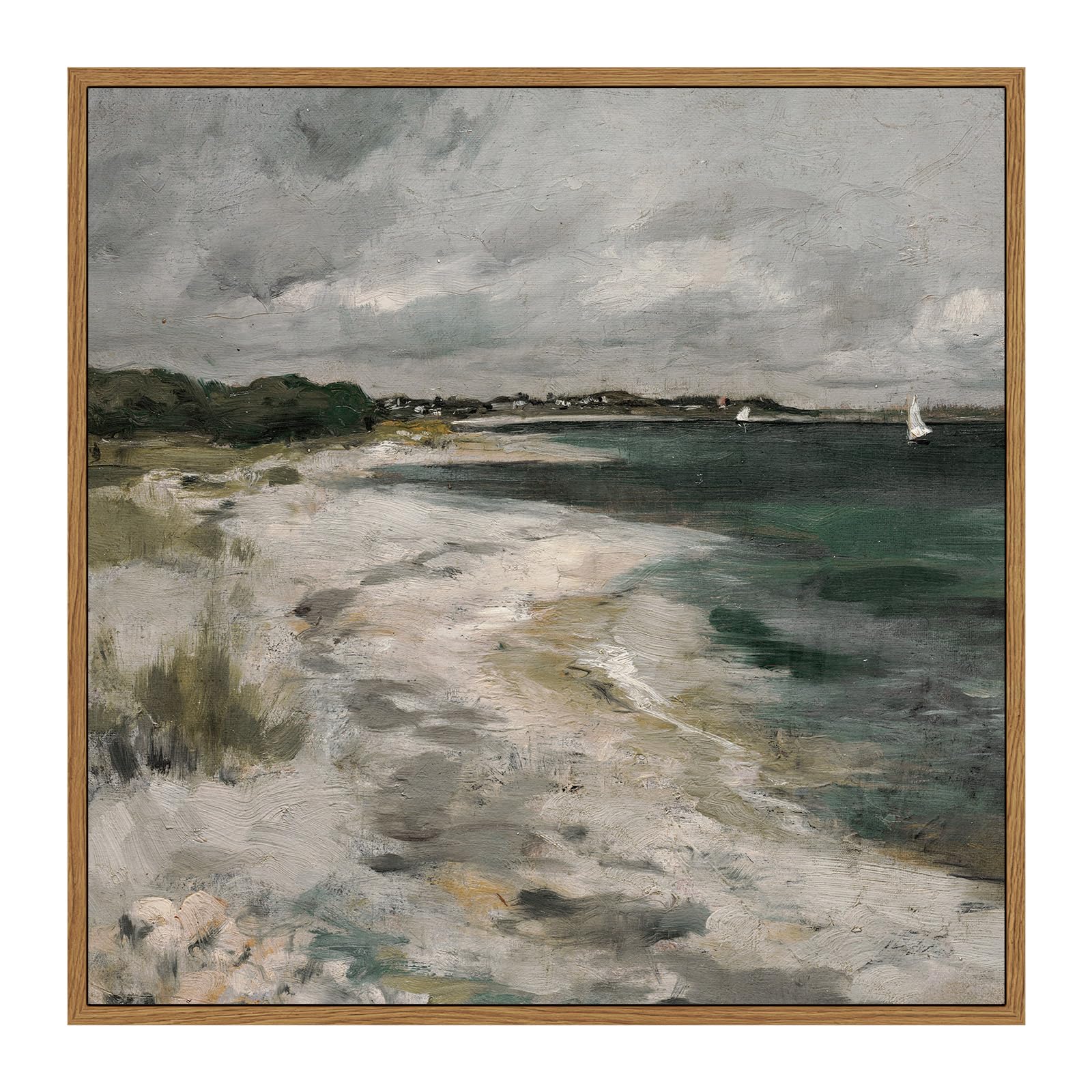 Insimsea Square Framed Canvas Wall Art, Room Decor Scenery Clouds Coastal Seaside Canvas Oil Painting Home Wall Decor Artwork, C