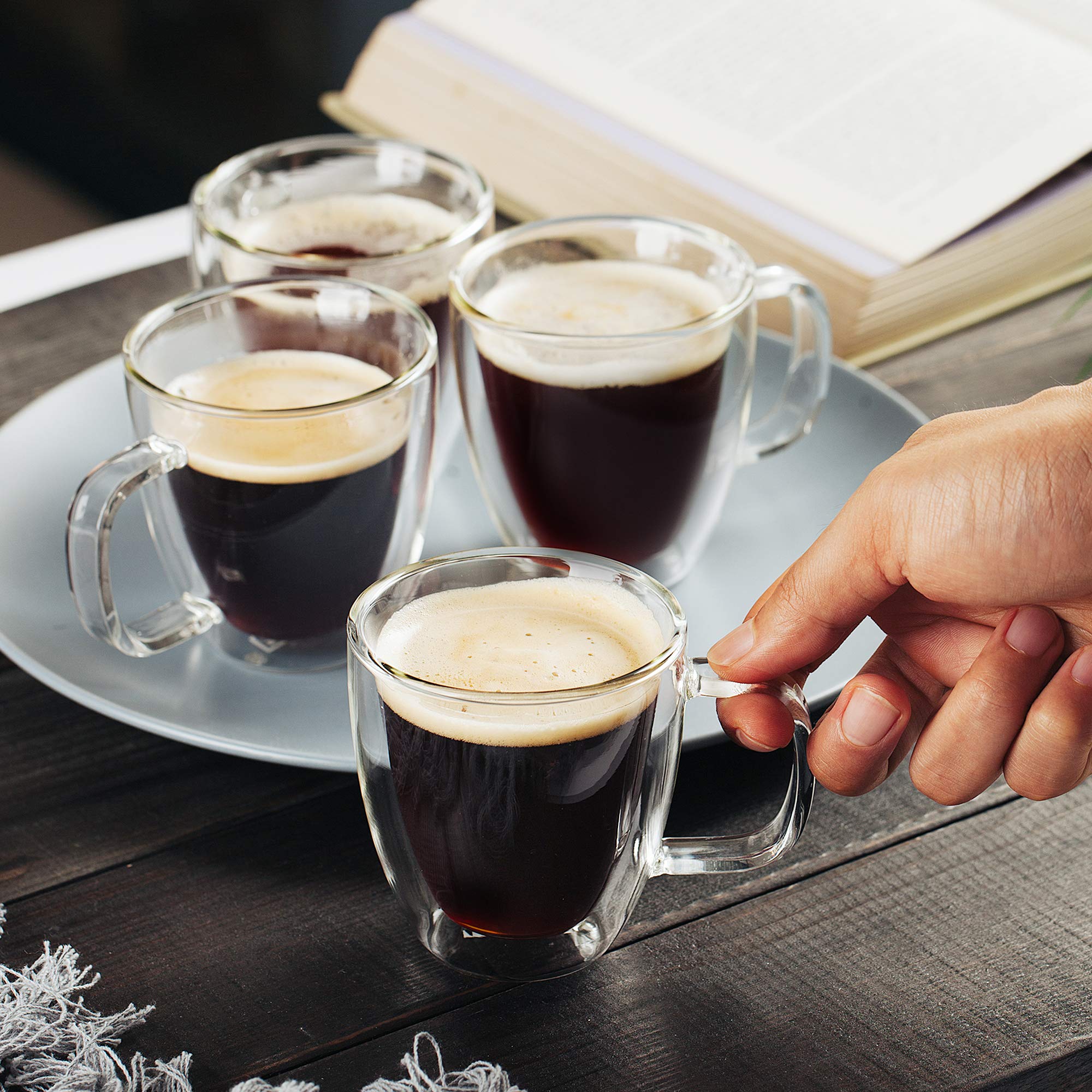 Btat- Double Wall Glass Cups, Set Of 4 (8 Oz, 240 Ml), Tea Cups, Glass Coffee Mugs, Cappuccino Cups, Latte Cups, Latte Mug, Clea