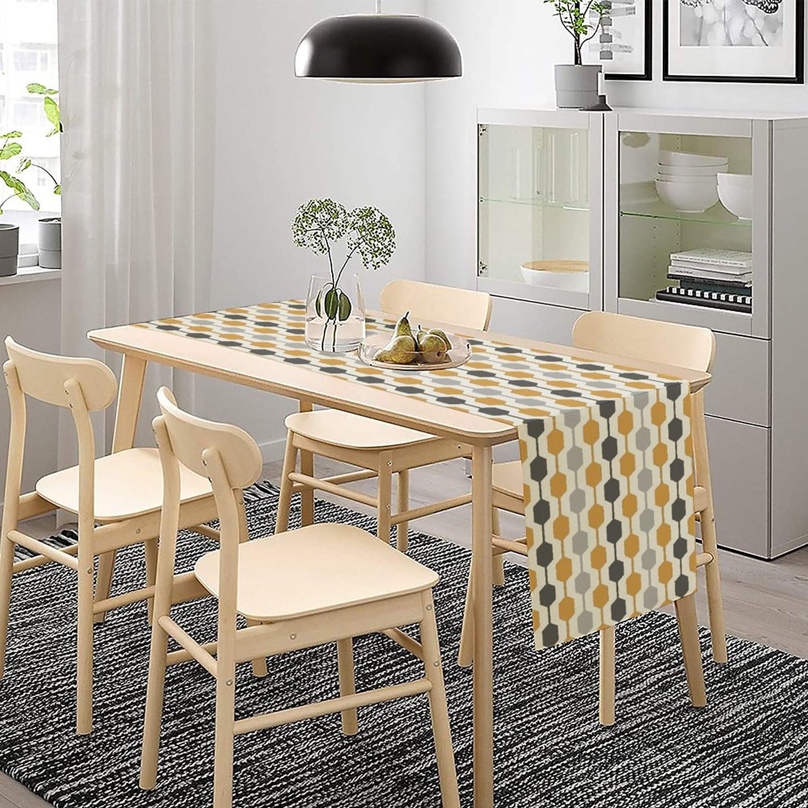 Modern Geometric Dining Table Runner, Mid Century Modern Geometric Yellow Gray Pattern Dinner Table Decoration For Home Living R