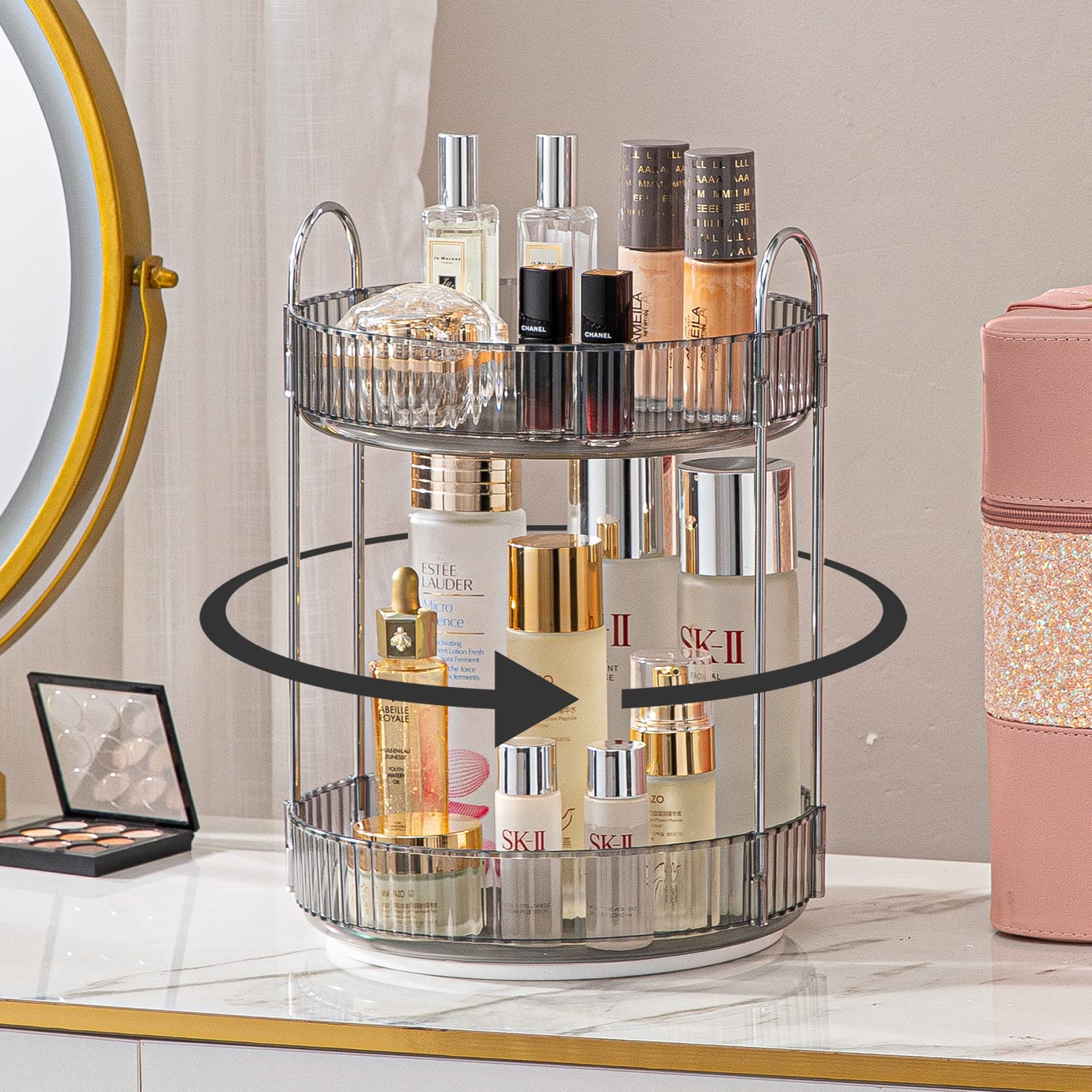 Shuang Qing Rotating Makeup Organizer For Vanity 2 Tier, High-Capacity Skincare Clear Make Up Storage Perfume Organizers Cosmeti