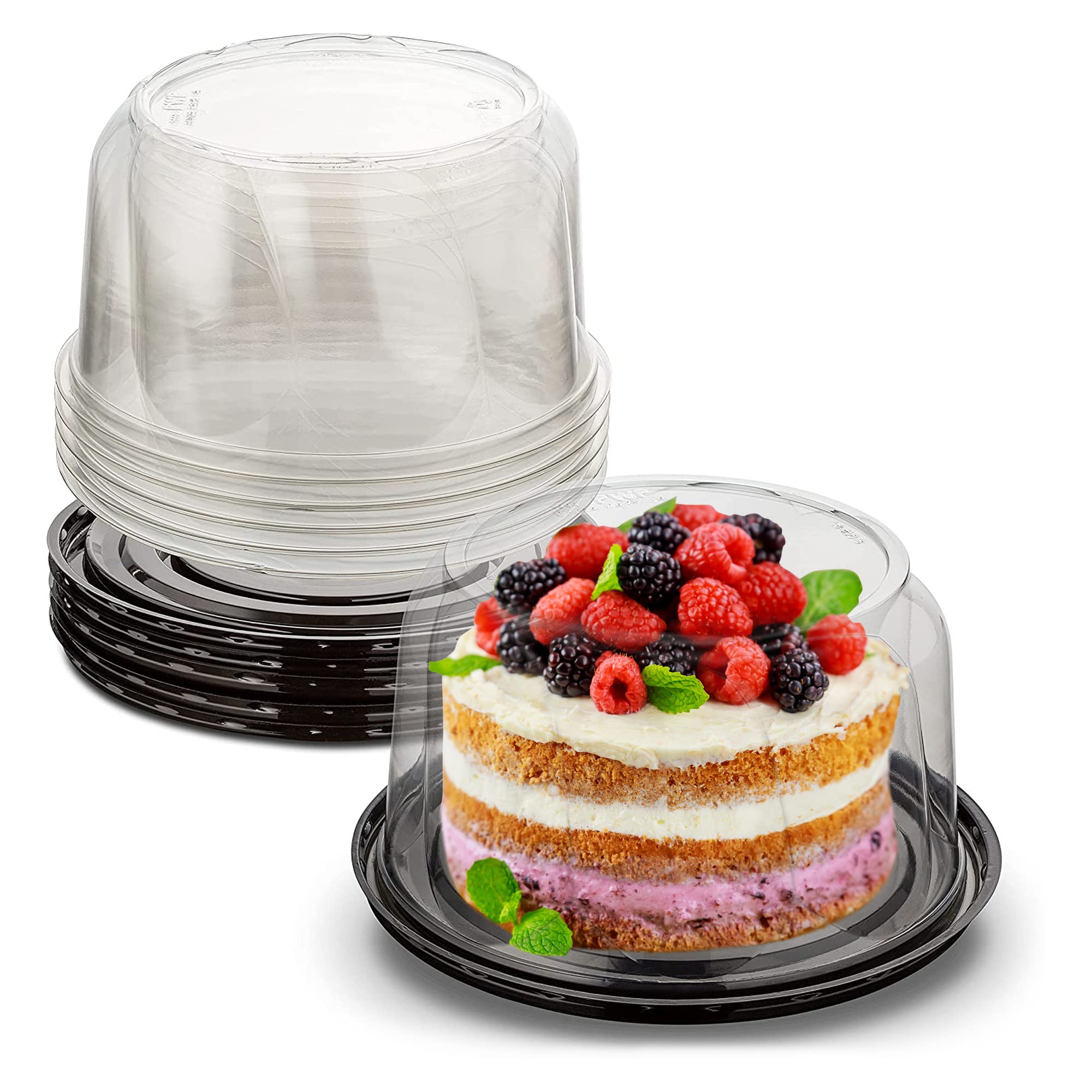 Mt Products Pet Plastic Cake Container With Clear Lid For Optimal Product Visibility For 6    Round Cake - (5 Pieces) Plastic Ba