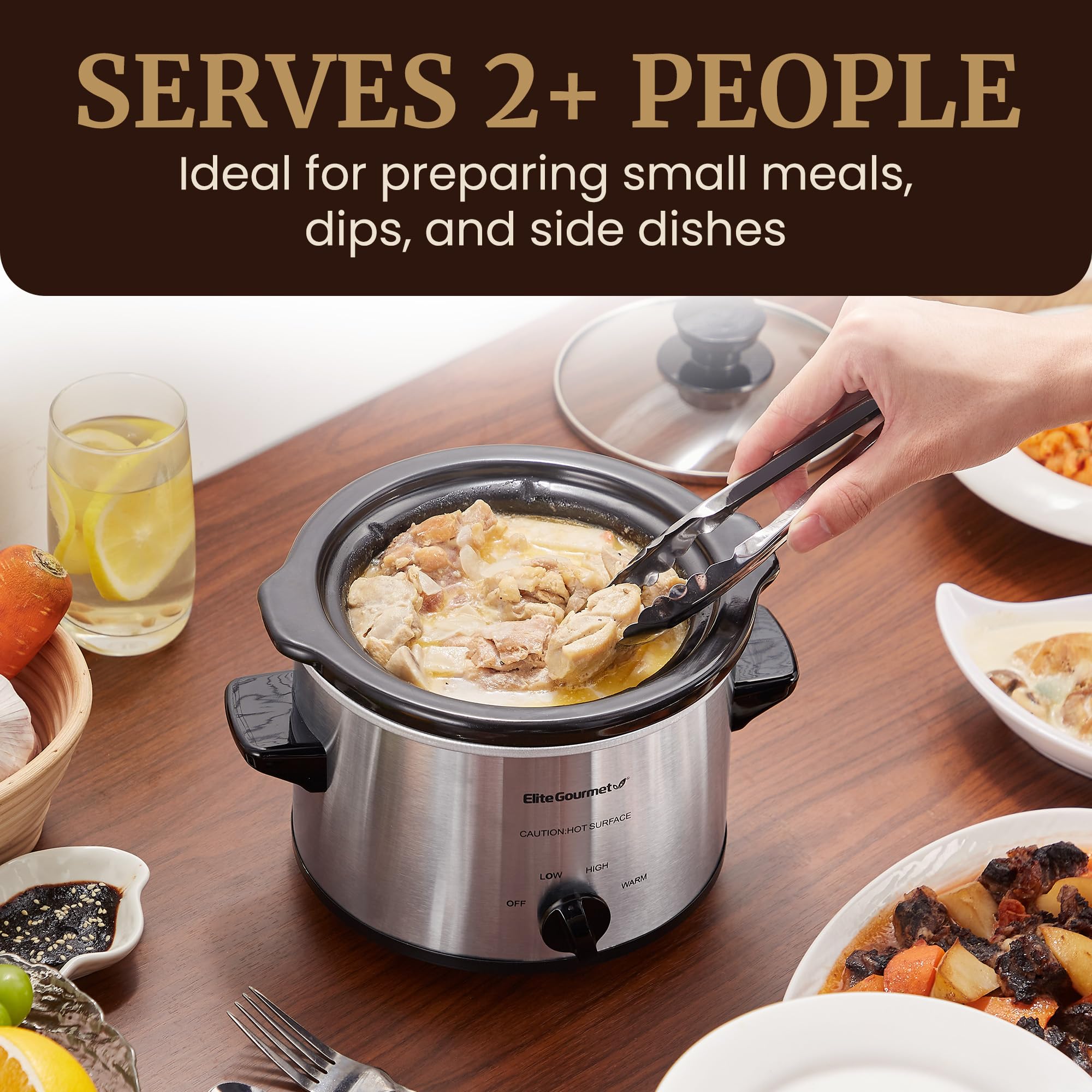 Elite Gourmet      Mst-250Xs Electric Slow Cooker Ceramic Pot, Adjustable Temp, Entrees, Sauces, Stews & Dips, Dishwasher Safe G