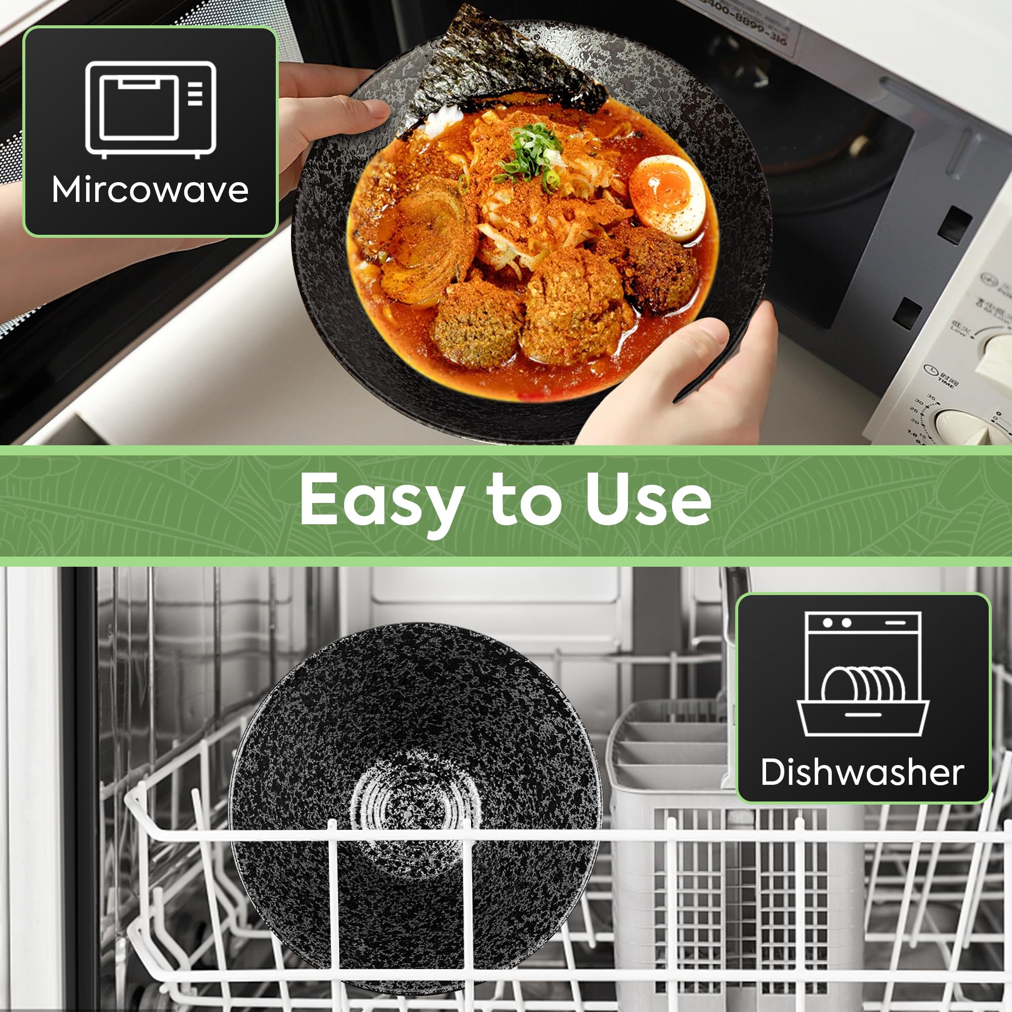 Njcharms Ceramic Ramen Bowl Set Of 2, 60 Oz Japanese Noodle Soup Bowls With Spoons And Chopsticks For Ramen Soup Pho Udon Asian