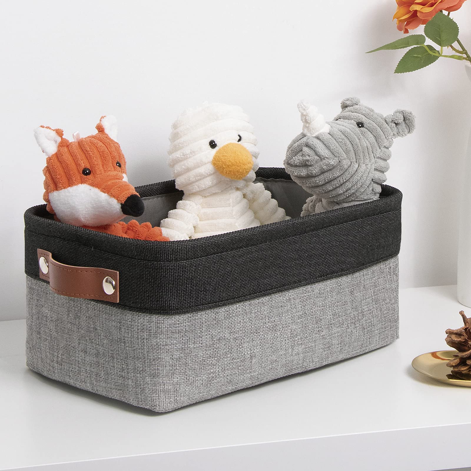 DULLEMELO Small Storage Basket for Organizing  Collapsible Fabric Basket for Shelves  Closets  Laundry  Nursery  Decorative Basket for Gifts Empty (Black&Gray)