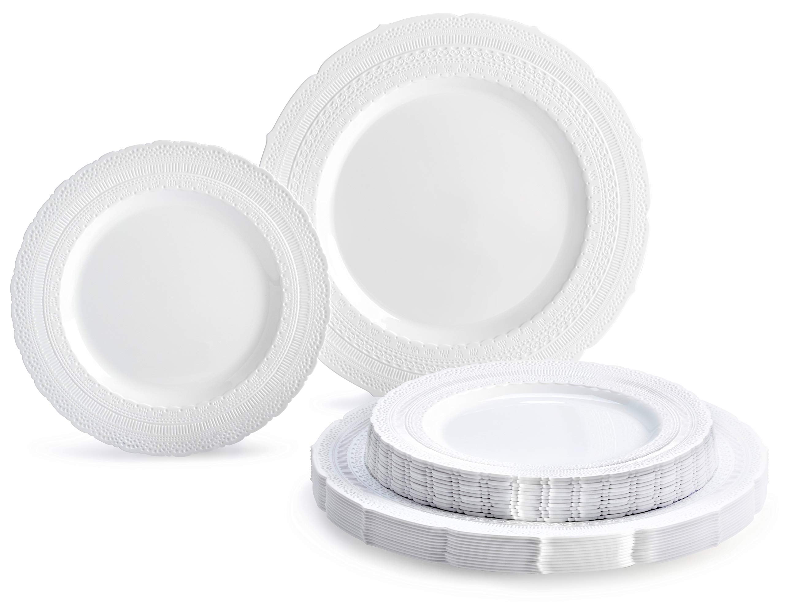 ' Occasions '' 50 Plates Pack (25 Guests)-Extra Heavyweight Vintage Wedding Disposable/Reusable Plastic Plates -25X11'' Dinner