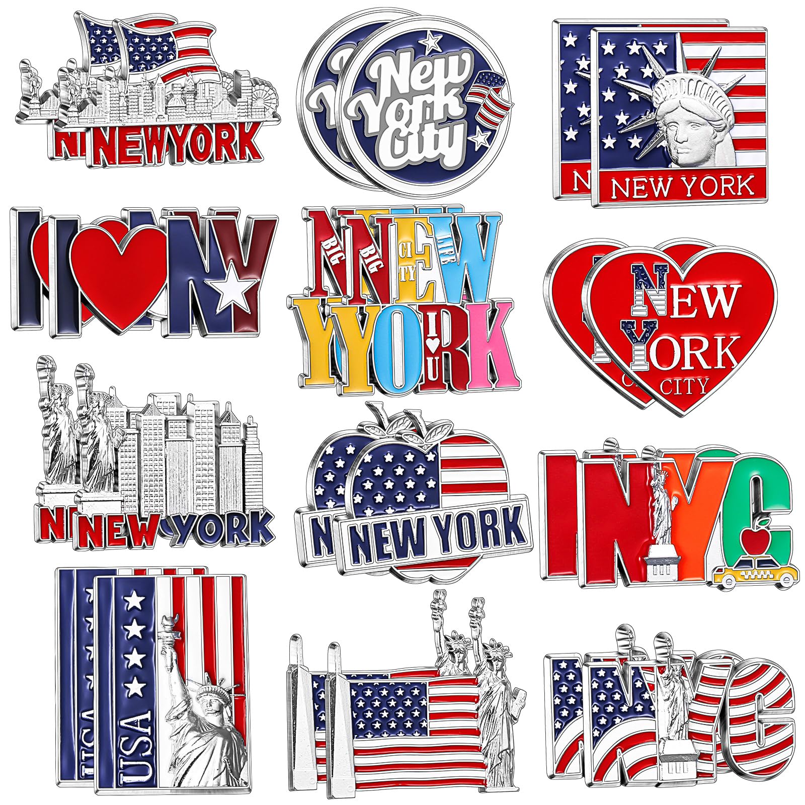 Konohan 24 Pcs New York Magnets for Refrigerator Metal NYC Fridge Magnet Magnetic New York Souvenirs USA Souvenirs Gifts Magneti