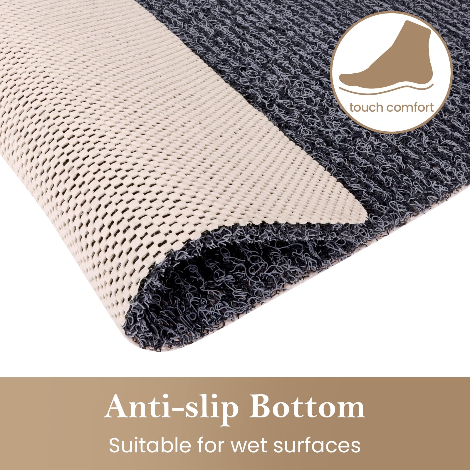 Shower Mat Bathtub Mat Non-Slip,47X16 Inch, Soft Tub Mat With Drain,Pvc Loofah Bath Mat (Phthalate Free) For Tub And Bathroom,Qu