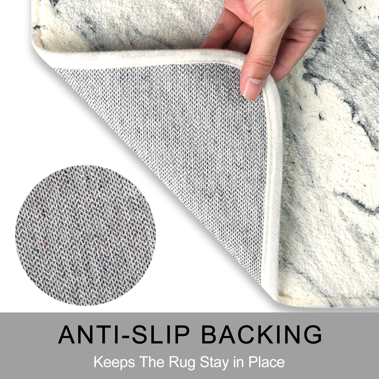 Haocoo Bath Mat 18X47 Inch Gray Marble Runner Rug Velvet Non-Slip Bathroom Rug Modern Long Bath Rug Soft Luxury Microfiber Machi