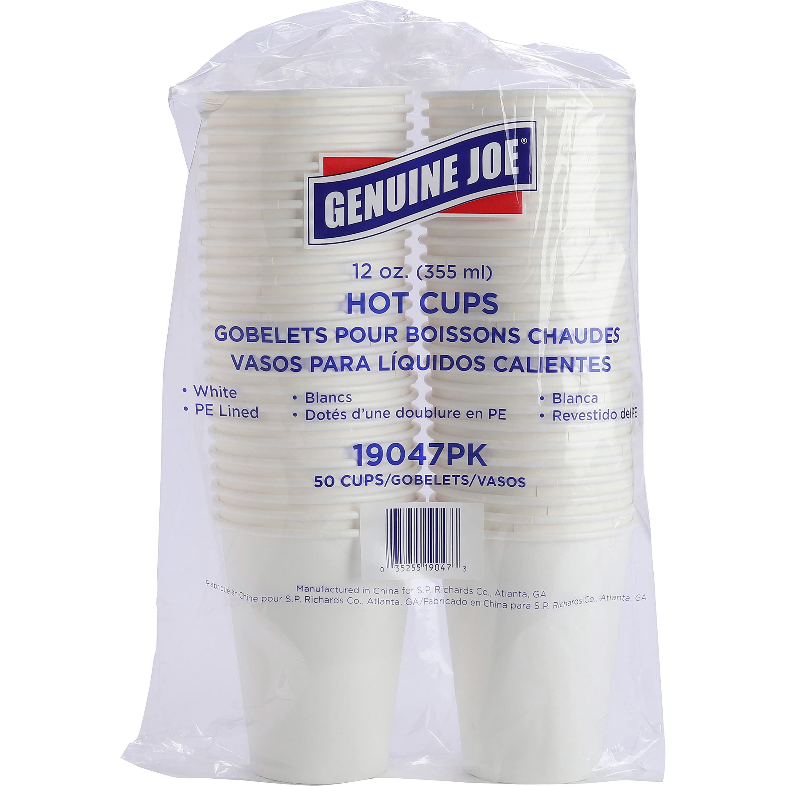 Genuine Joe GJO19047CT Polyurethane-Lined Single-Wall Disposable Hot Cup, 12-Ounce Capacity, White (Carton of 1000)