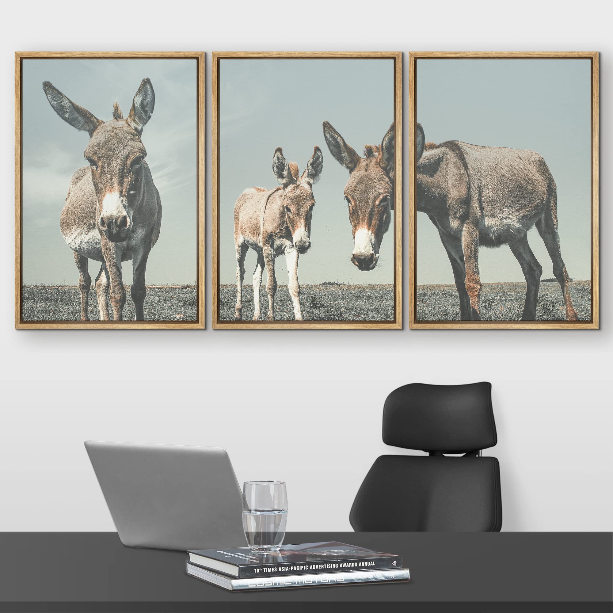 Wall26 Framed Wall Art Print Set Washed Out Retro Donkeys In The Desert Animals Wildlife Photography Realism Chic Portrait Color