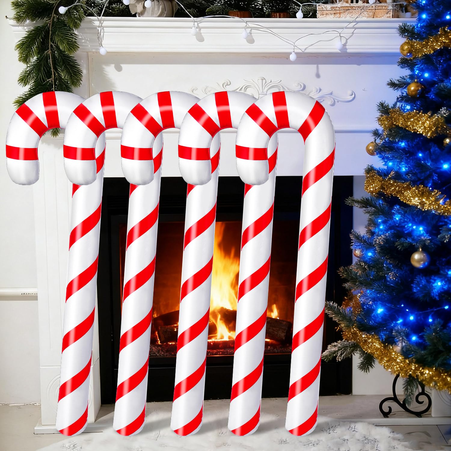10PCS Christmas Inflatable Candy Canes, 35 Inch Large Candy Cane Christmas Decorations for Indoor Outdoor Holiday Yard