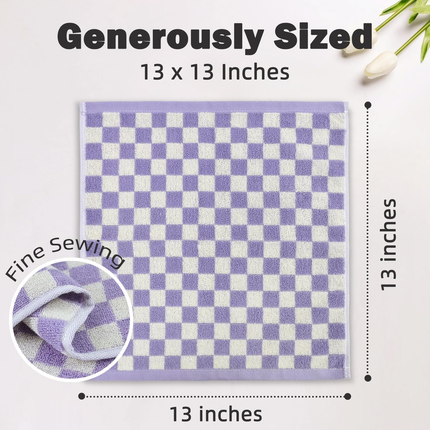 Wash Cloths For Showering Cotton Checkered 4 Pack 4 Colors - Cotton Washcloths For Face Body, 13 X 13 Inches Daily Cleansing Kit