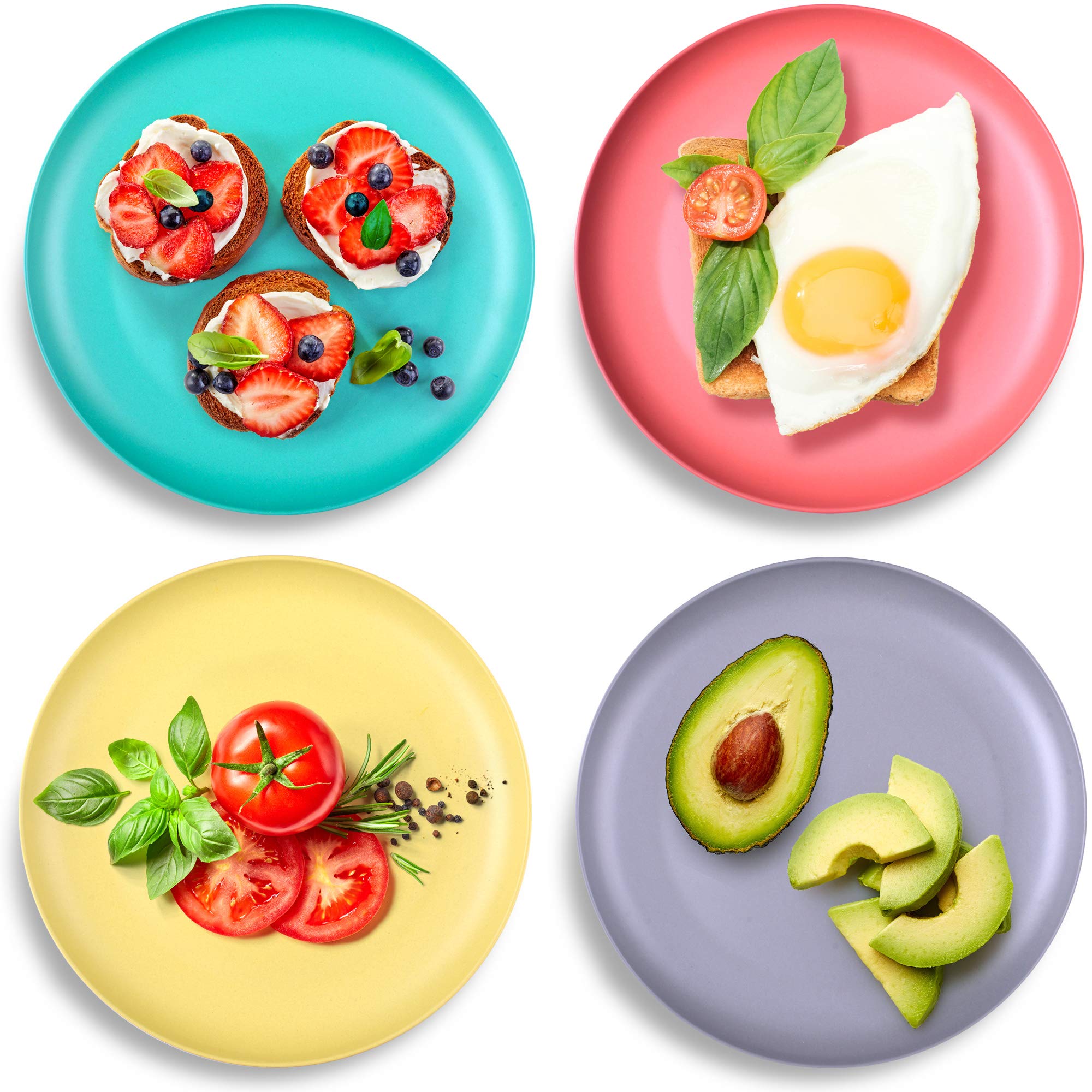 Get Fresh Bamboo Kids Plates Set - 4-Pack Reusable Bamboo Dinner Plates For Kids And Toddlers - Colorful Bamboo Fiber Childrens