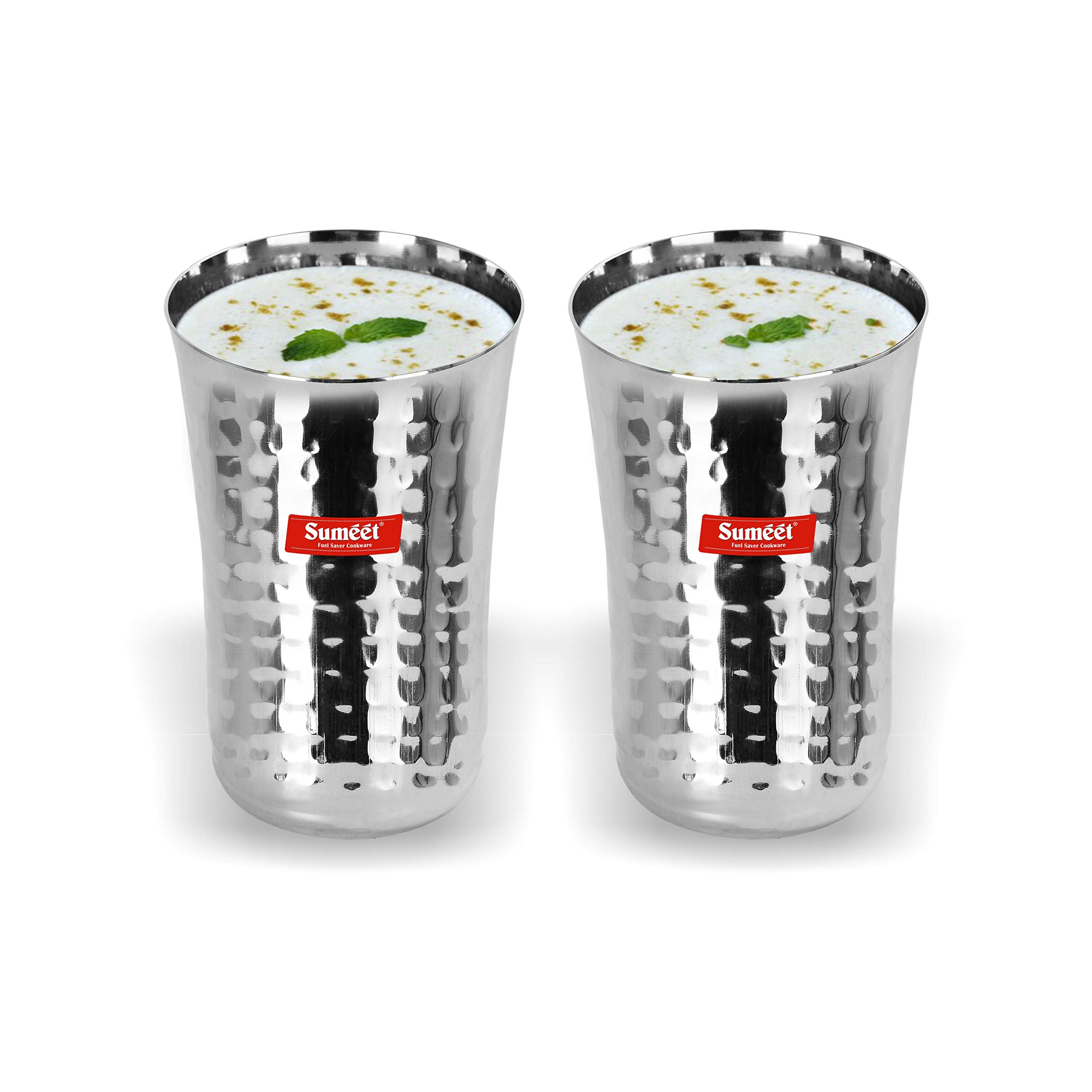 Sumeet Stainless Steel Handcrafted Hammered Texture Big Lassi Glass Set Of 2 Pc (Capacity - 600Ml Each)