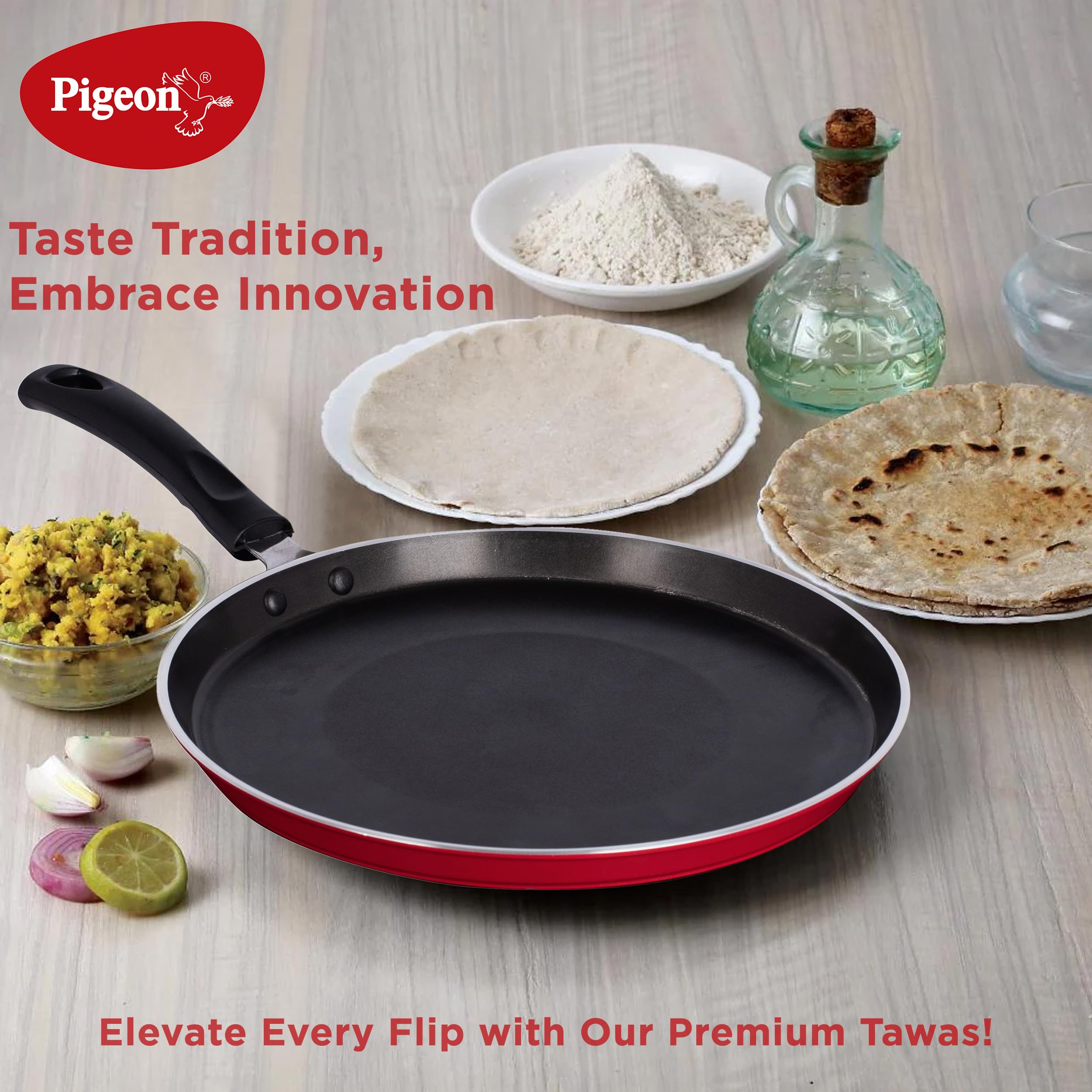 Pigeon by Stovekraft Basics Aluminium Non Stick, Non Induction Base Tawa, 28 Cm, Red