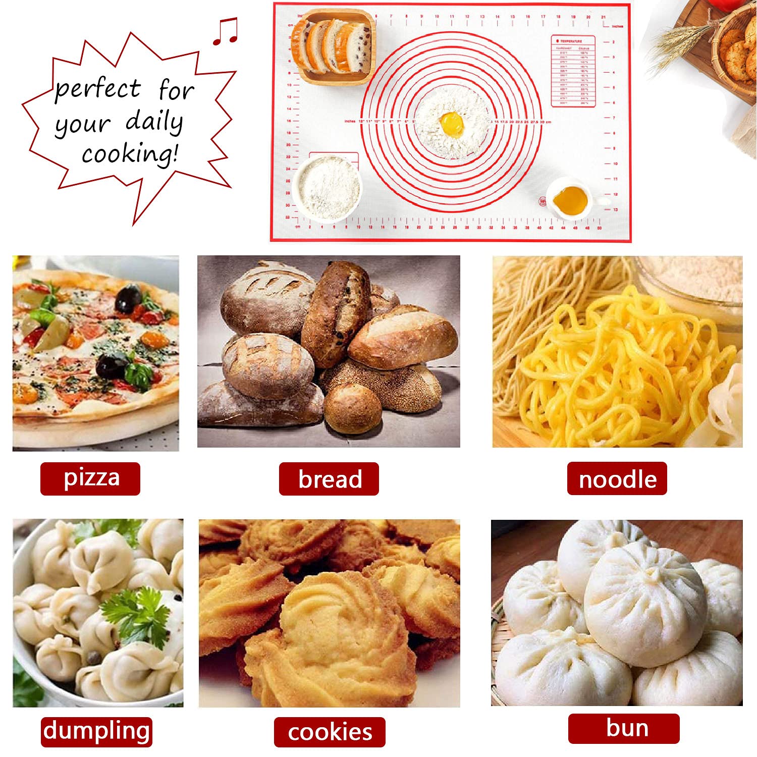 Jandays Silicone Pastry Mat For Rolling Dough Large Fondant Sheet Non Slip With Measurements, Counter Mat, Oven Liner, Pie Crust