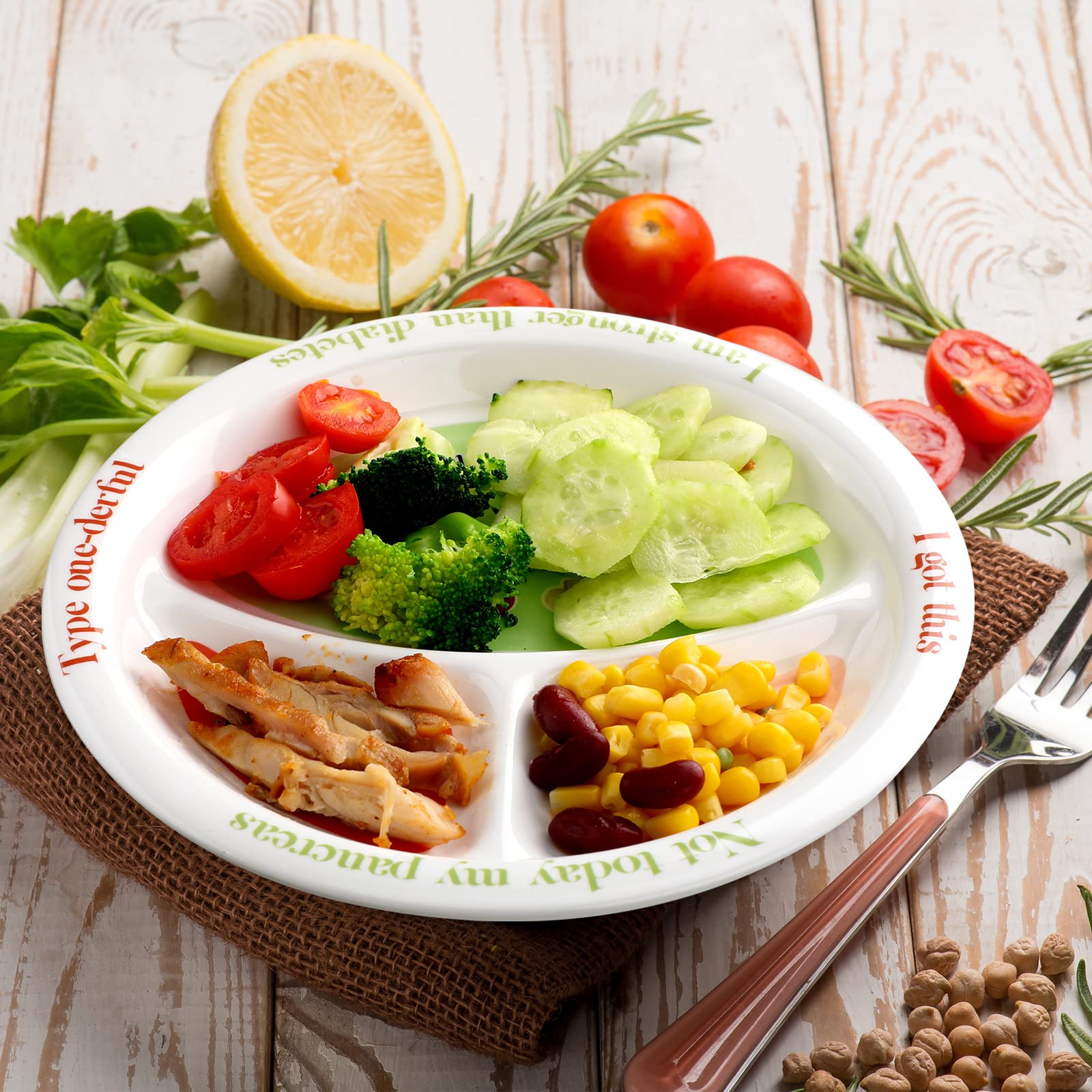 Diabetic Portion Control Plate Melamine Divided Plates For Adults With Protein, Carbs And Vegetables Diet Plate Portion Size Dis