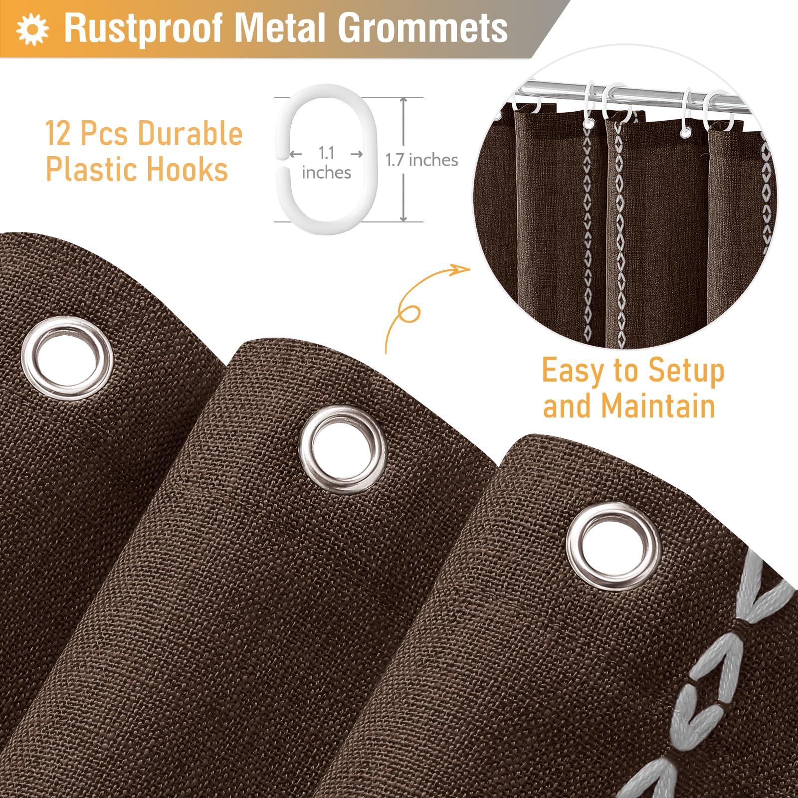 Bttn Boho Shower Curtain, Bohemian Linen Fabric Heavy Duty Striped Shower Curtains Set With Tassel, Water Repellent, Farmhouse A