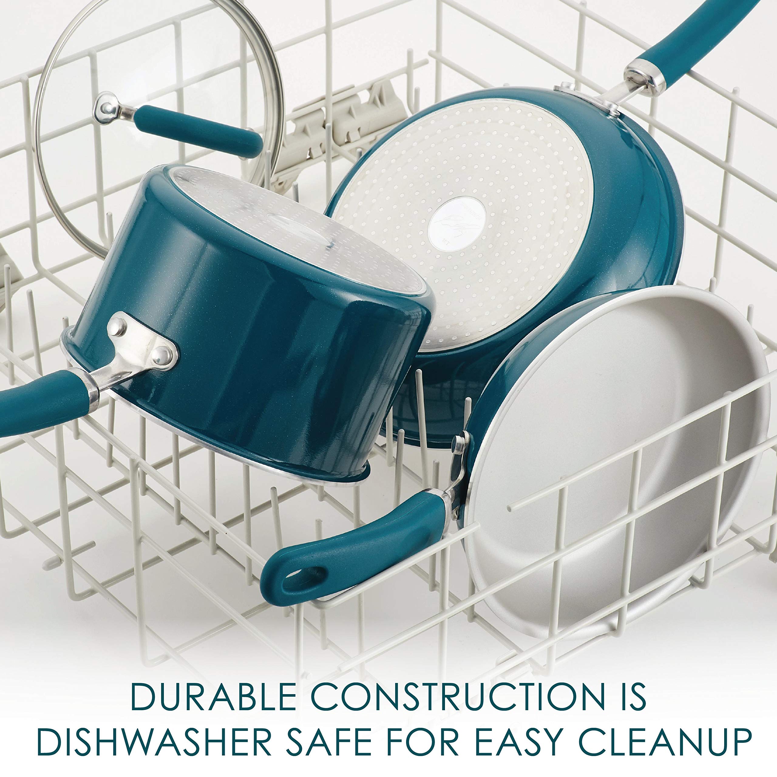 Rachael Ray Create Delicious Nonstick Cookware Pots and Pans Set, 13 Piece, Teal Shimmer