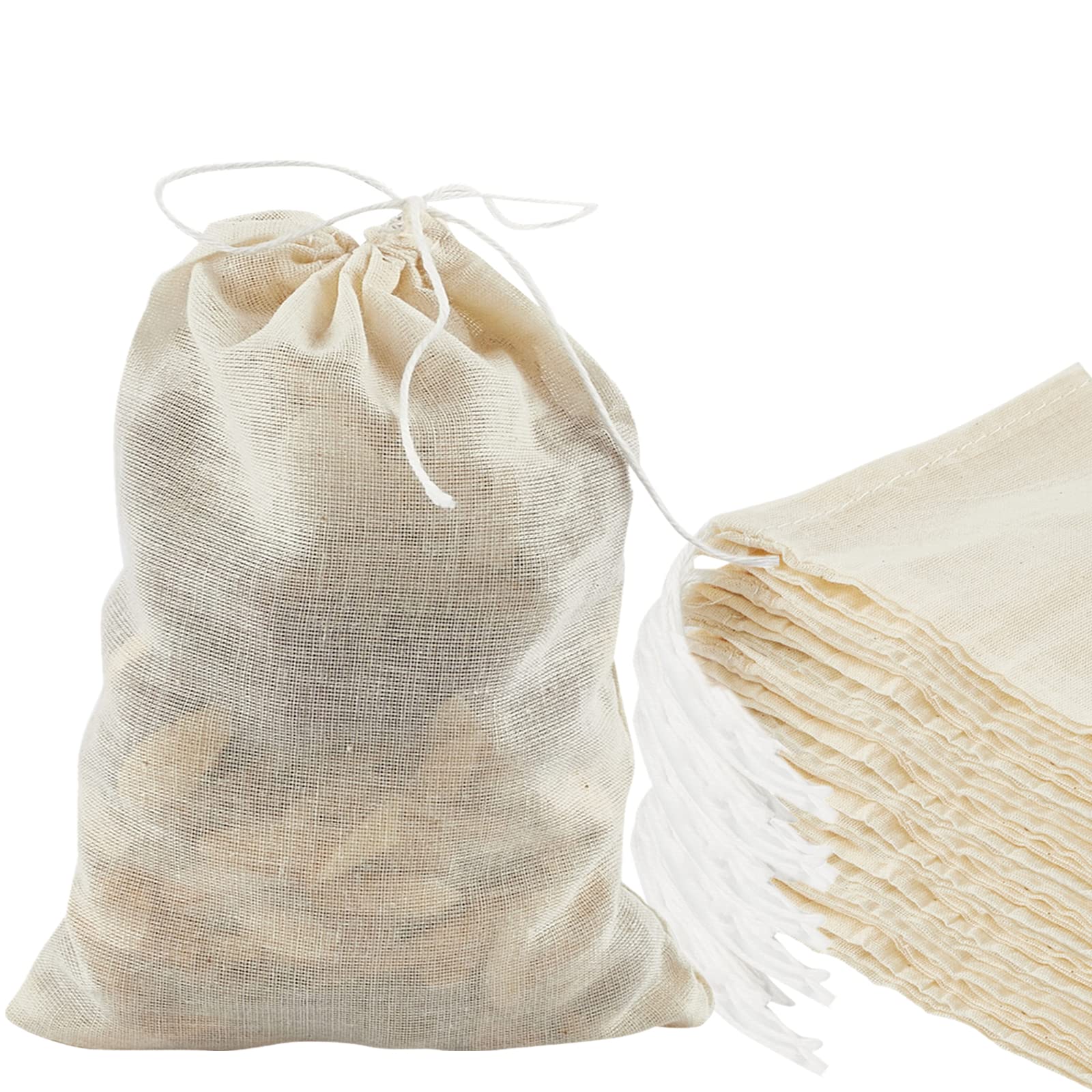 Tuzazo 24 Pack Reusable Spice Bags For Cooking, Cheesecloth Bags For Straining, Drawstring Cotton Tea Bags Soup Bags Bone Broth
