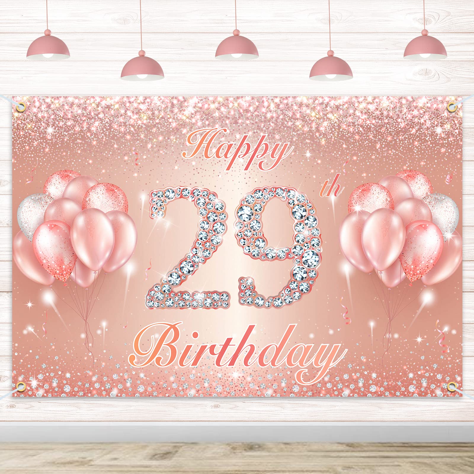 Happy 29Th Birthday Banner Backdrop - 29 Birthday Party Decorations Supplies For Women Or Men - Rose Gold 4 X 6Ft