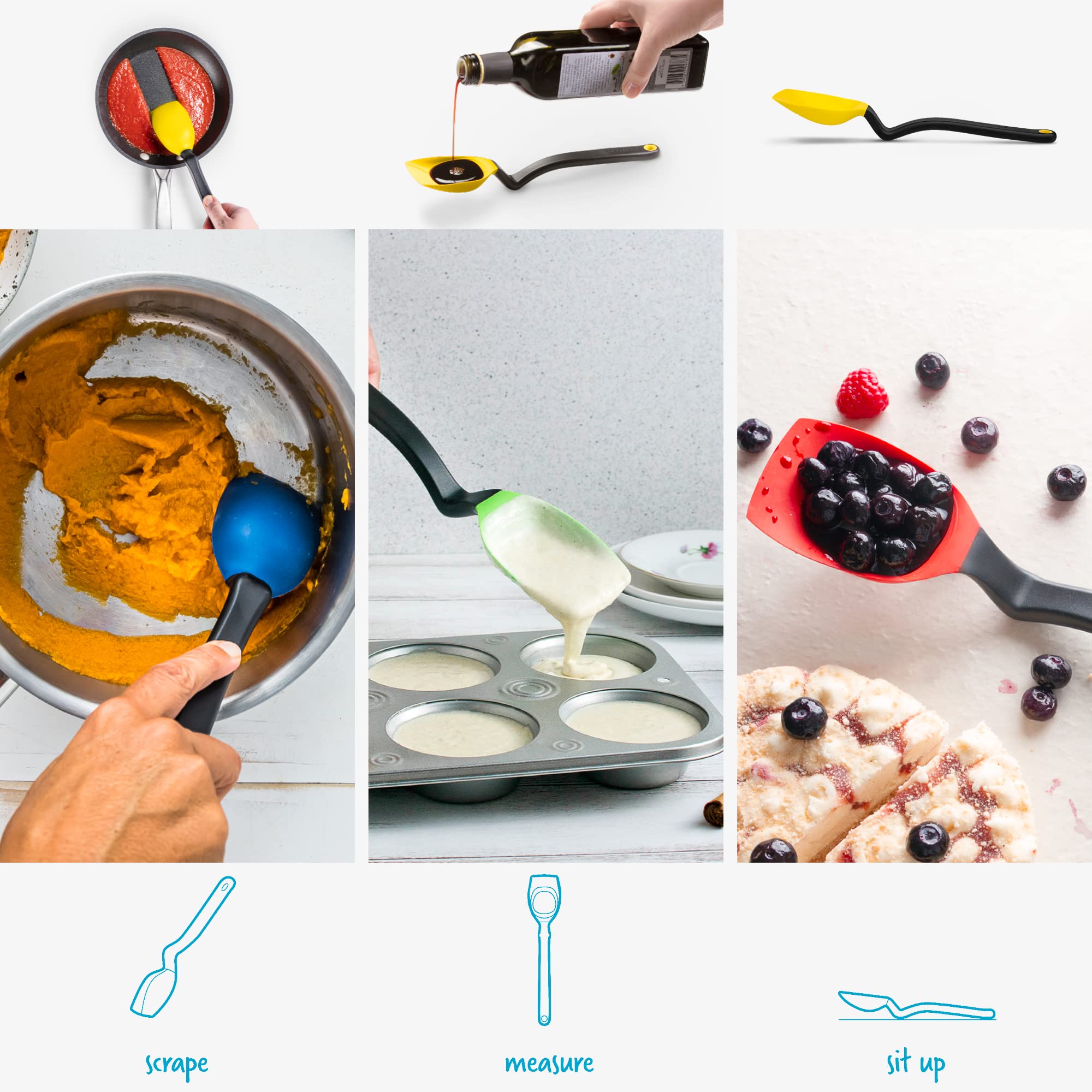 Dreamfarm Supoon | Non-Stick Silicone Sit Up Scraping & Cooking Spoon With Measuring Lines | Yellow