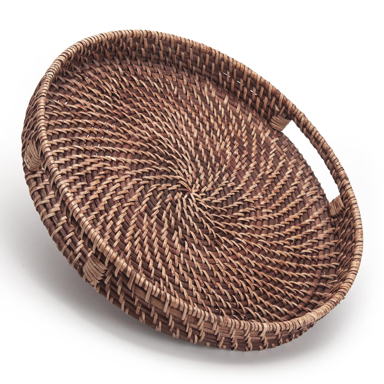 Ihogar Round Rattan Woven Serving Tray With Handles Ottoman For Breakfast, Drinks, Snack For Coffee Table, Home Decorative (11X