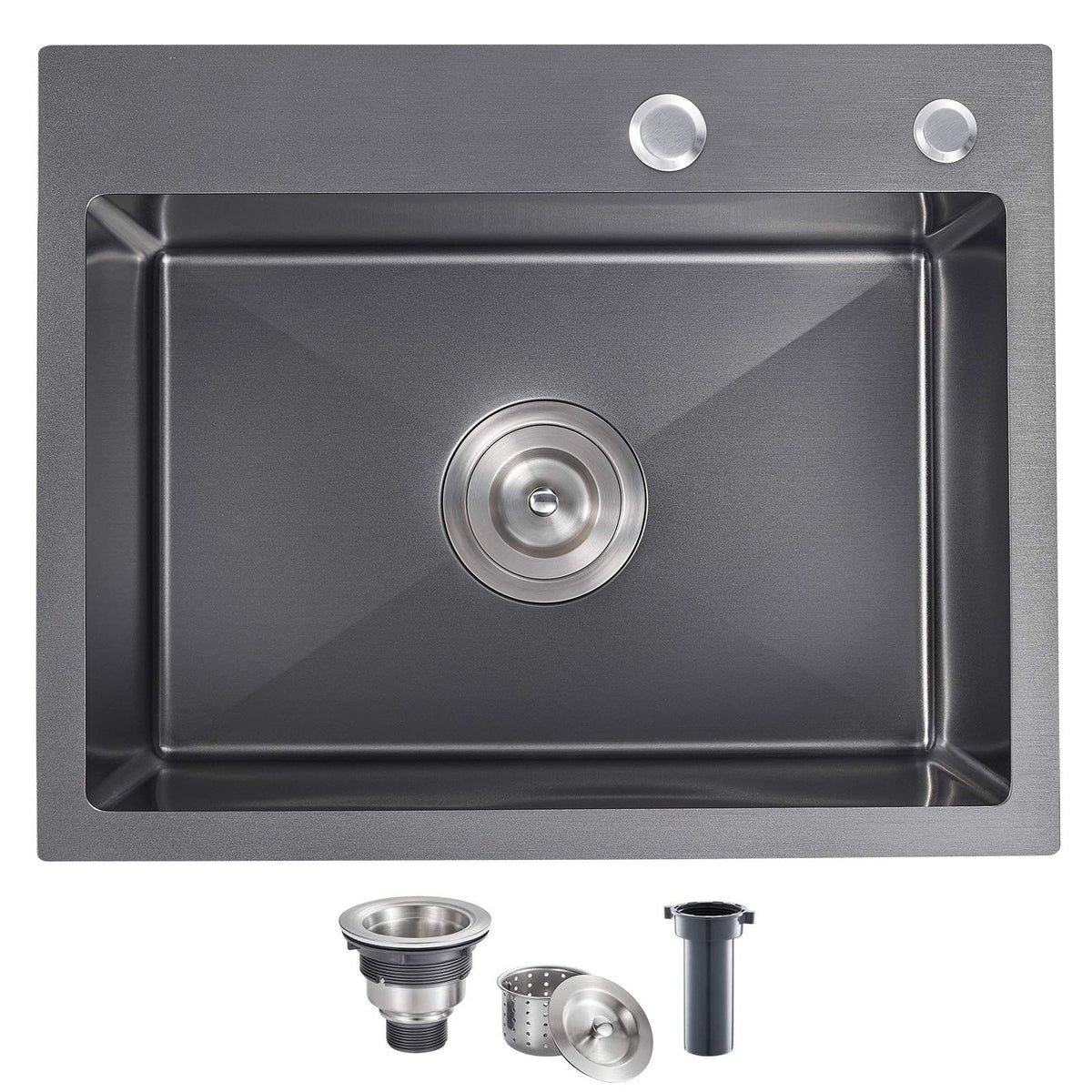 Menatt 20-Inch Top-Mount Handmade Kitchen Sink, Sus304 Stainless Steel Drop In Kitchen Single Bowl Sink With Basket Strainer (Bl