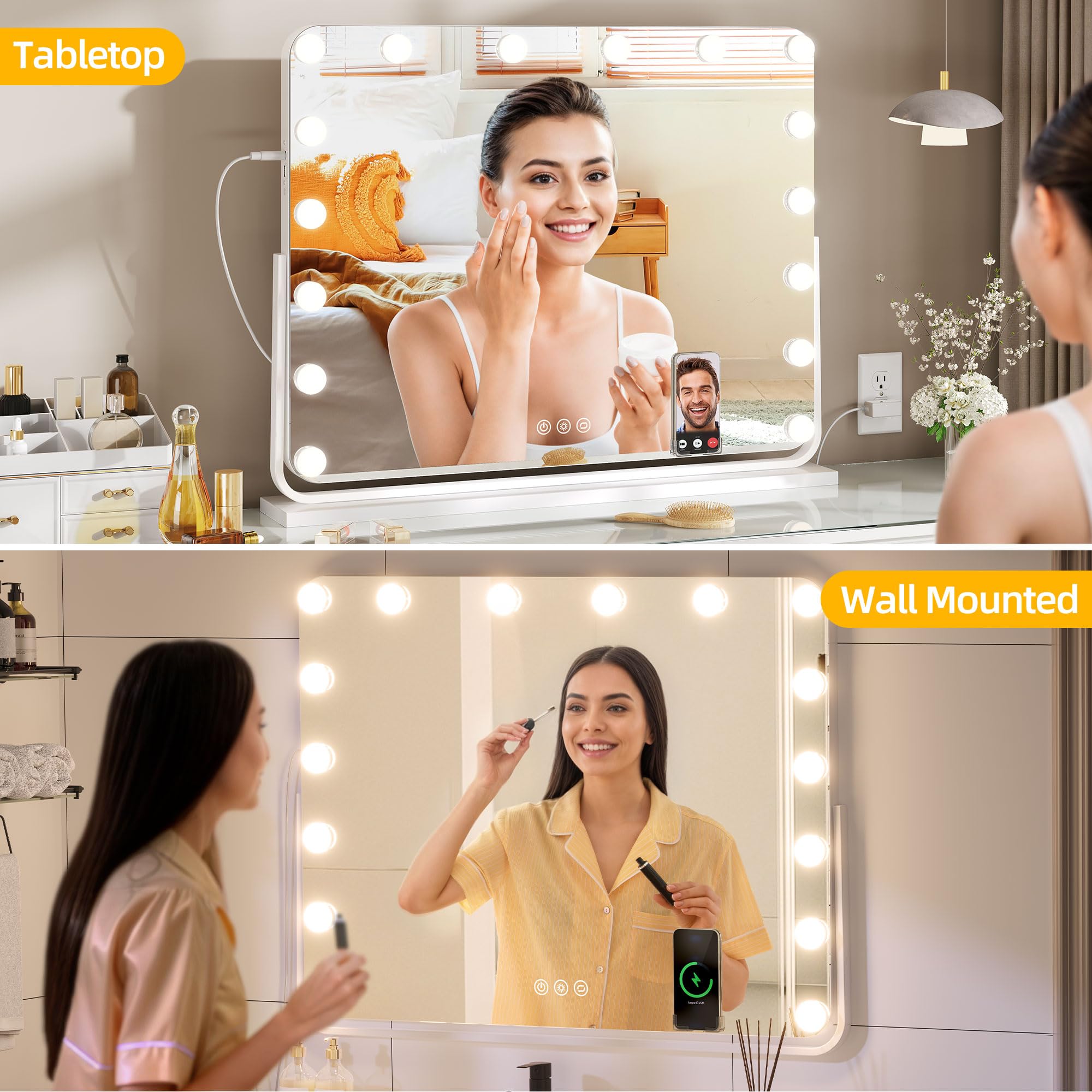 Yitahome Vanity Mirror With Lights And Bluetooth Speaker & Wireless Charger, 28''X22'' Led Makeup Mirror, Lighted Makeup Mirror