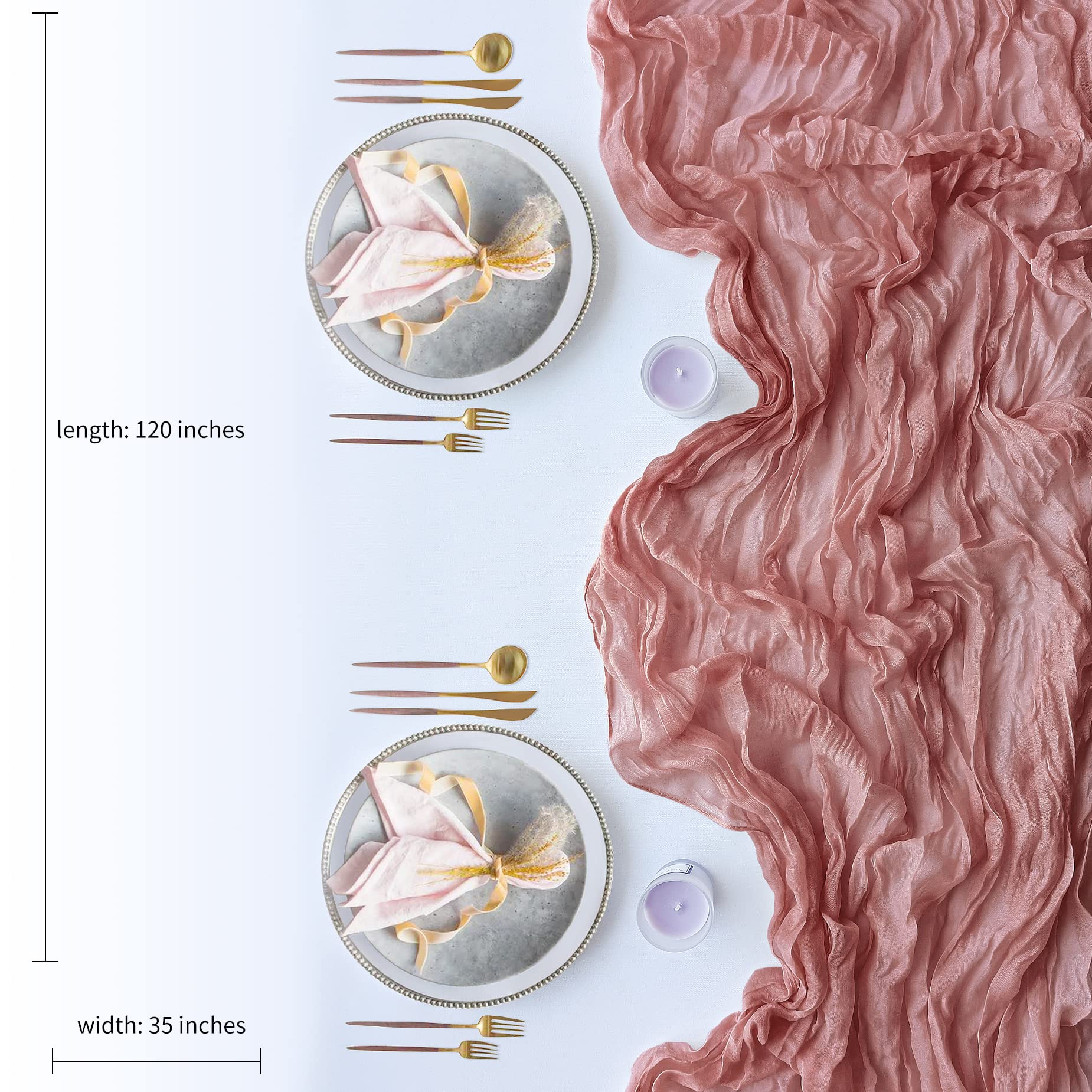 2 Pack Dusty Rose Cheesecloth Table Runners, 10Ft Gauze Table Runner Romantic Wedding Cheese Cloths Decor For Bridal Baby Shower