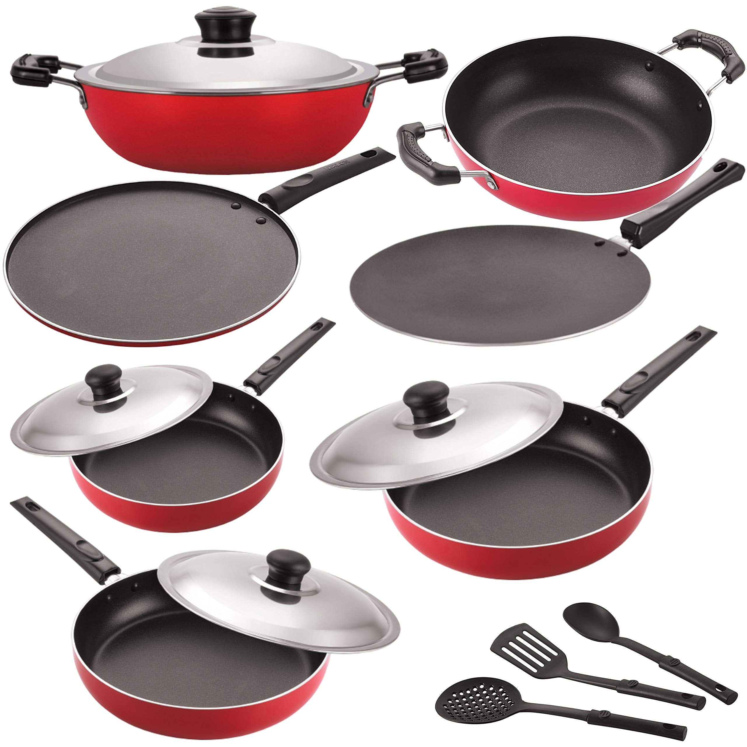 Nirlon Non Stick Pots And Pans Non Stick Cookware Set Of10 Pieces With Bakelite Handle (2.6Mm_Dkd(J)_Ct12_Fp11_Fp12_Fp13_Kd11_St