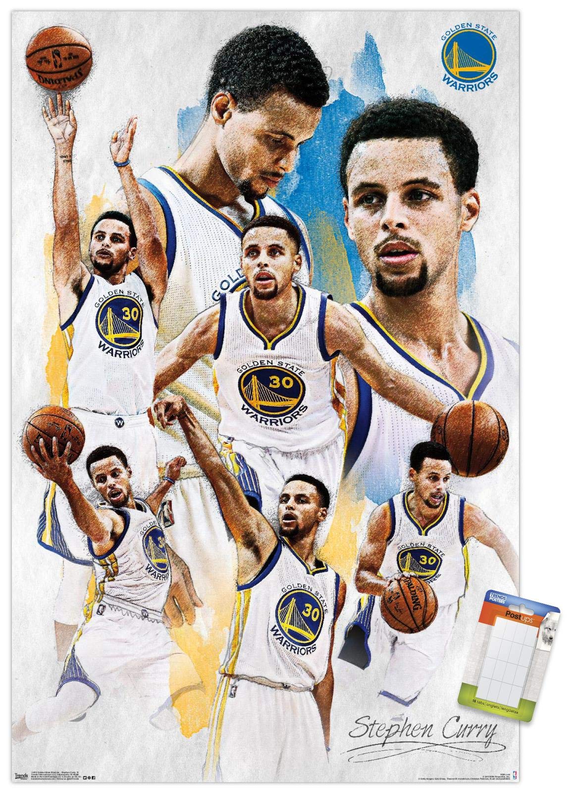 Trends International Nba Golden State Warriors - Stephen Curry 16 Wall Poster, 22.375'' X 34'', Premium Poster & Mount Bundle