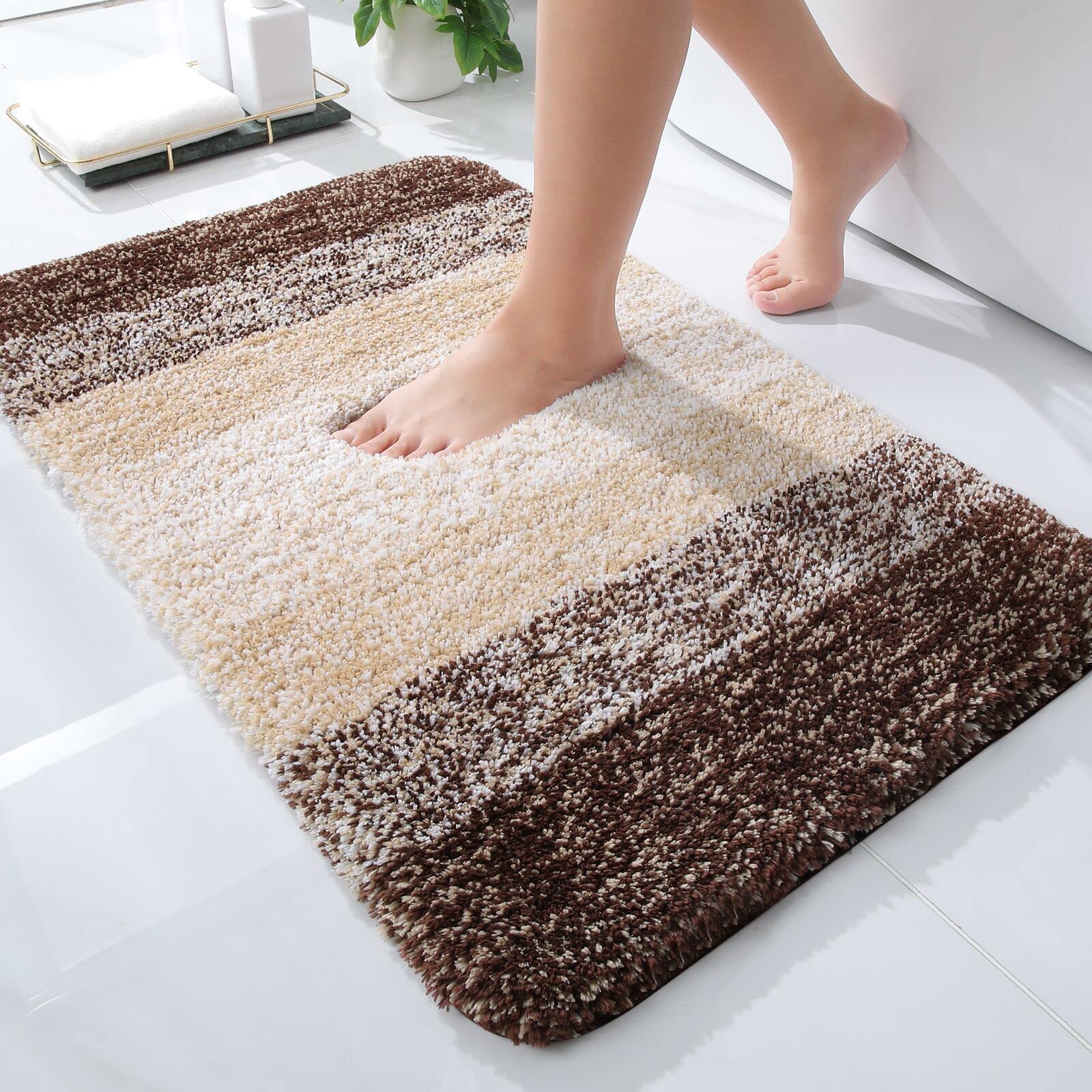 Olanly Luxury Bathroom Rug Mat, Extra Soft And Absorbent Microfiber Bath Rugs, Non-Slip Plush Shaggy Bath Carpet, Machine Wash D