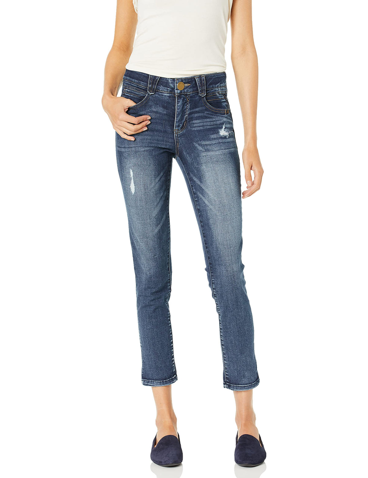 Democracy Womens Ab Solution Ankle Skimmer, Distressed Blue, 14
