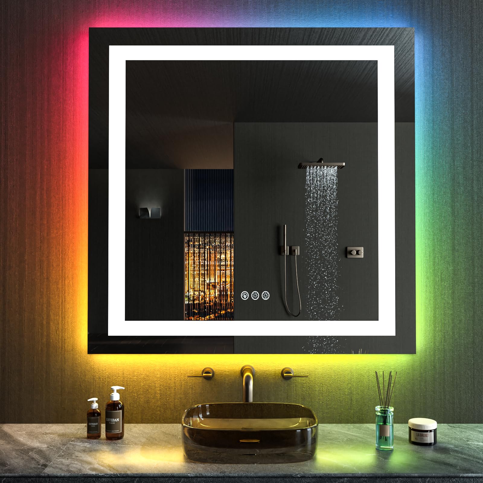 Loaao 38''X38'' Led Bathroom Mirror With Lights, Anti-Fog, Dimmable, Rgb Backlit + Front Lighted, Bathroom Vanity Mirror For Wal