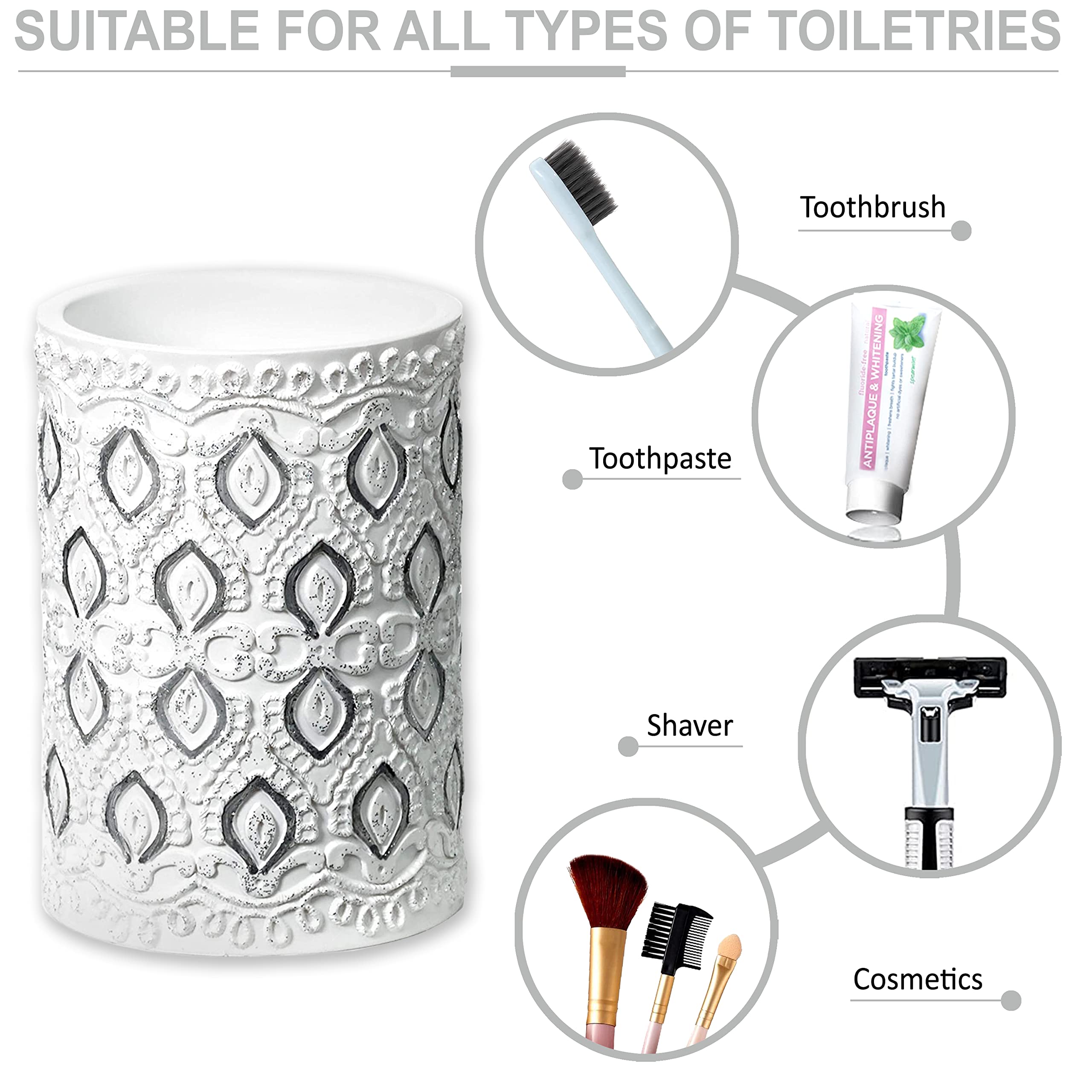 Zahari Home 4pc Monaco Stylish Bathroom Accessories Set Soap and Lotion Dispenser  Tumbler  Tooth Brush Holder and Soap Dish Modern Classic Luxury Contemporary Decor Unique Design Modern Bath Set
