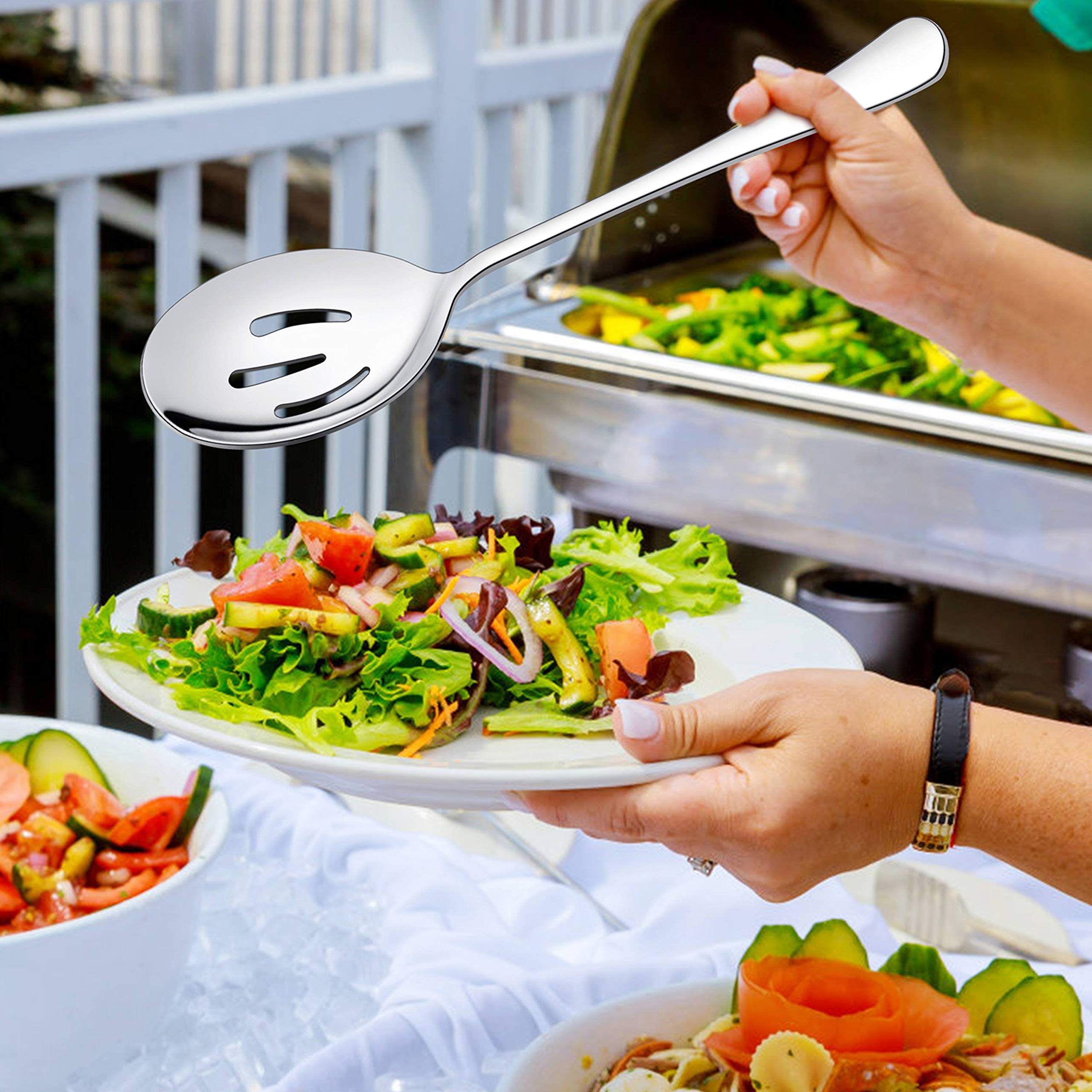Lianyu 6 Pack Serving Spoons Set, 3 Large Serving Spoons, 3 Slotted Serving Spoons, Stainless Steel Buffet Dinner Restaurant Ser